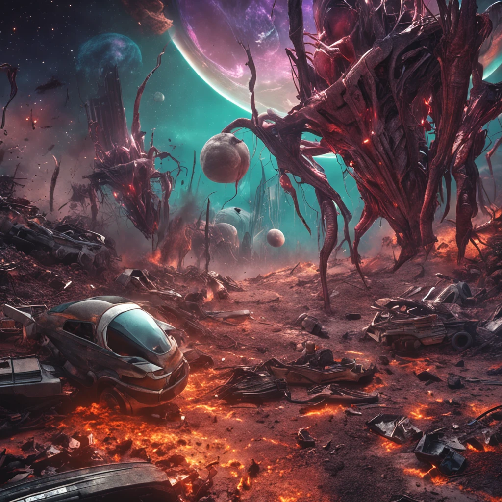 scenes of devastation as aliens advance on Earth, causing chaos and destruction