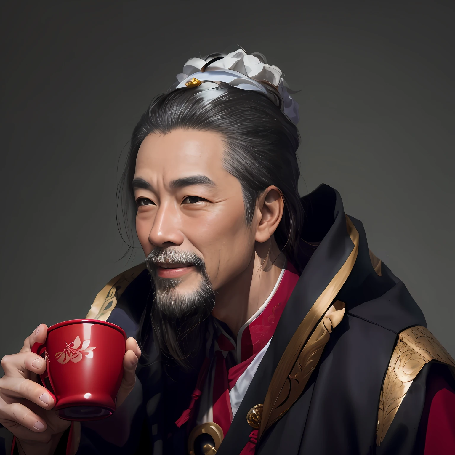 A benevolent look,Look at the cup,laughing heartily,Peach blossom eyes