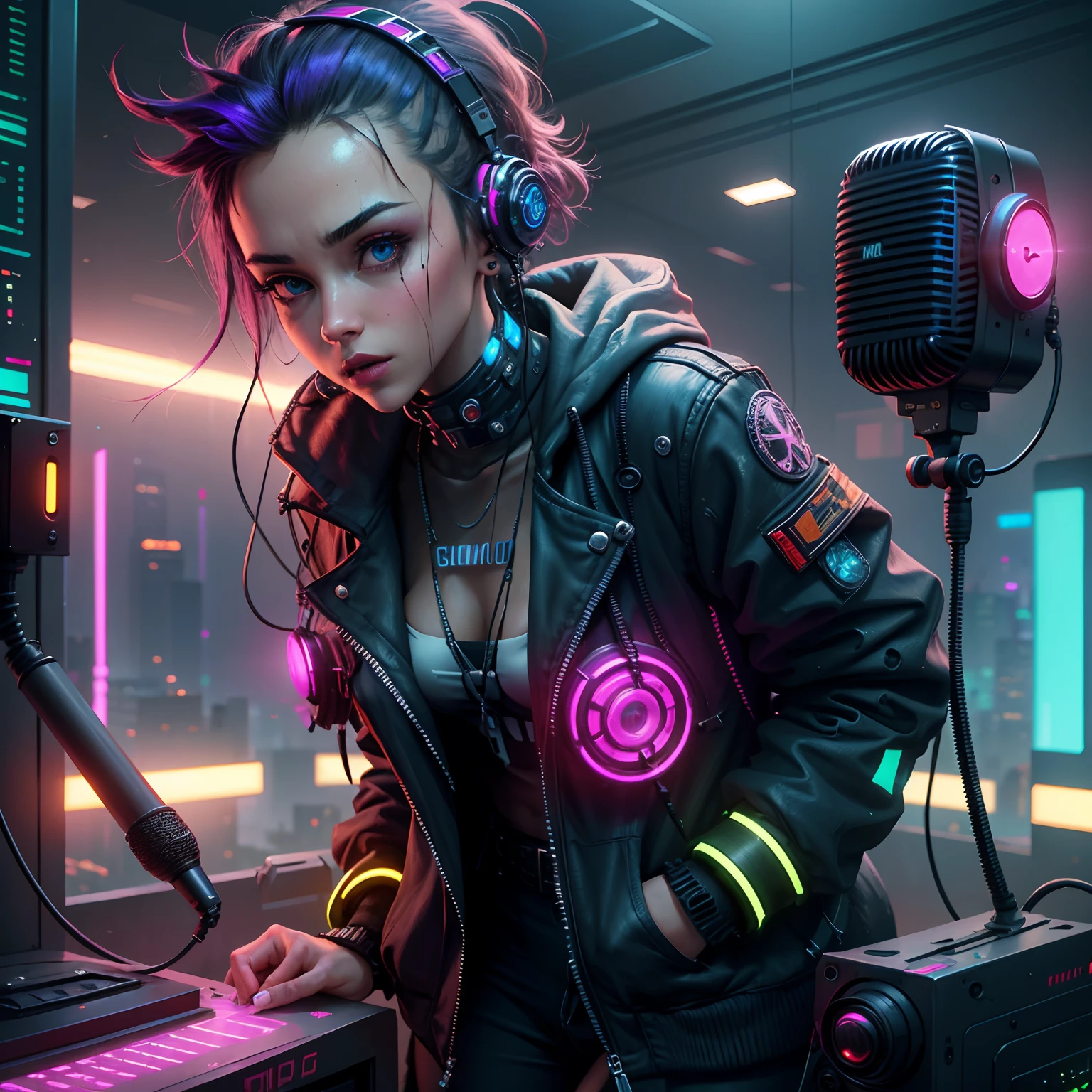microphone complete cyberpunk, details intrincate, 16 k