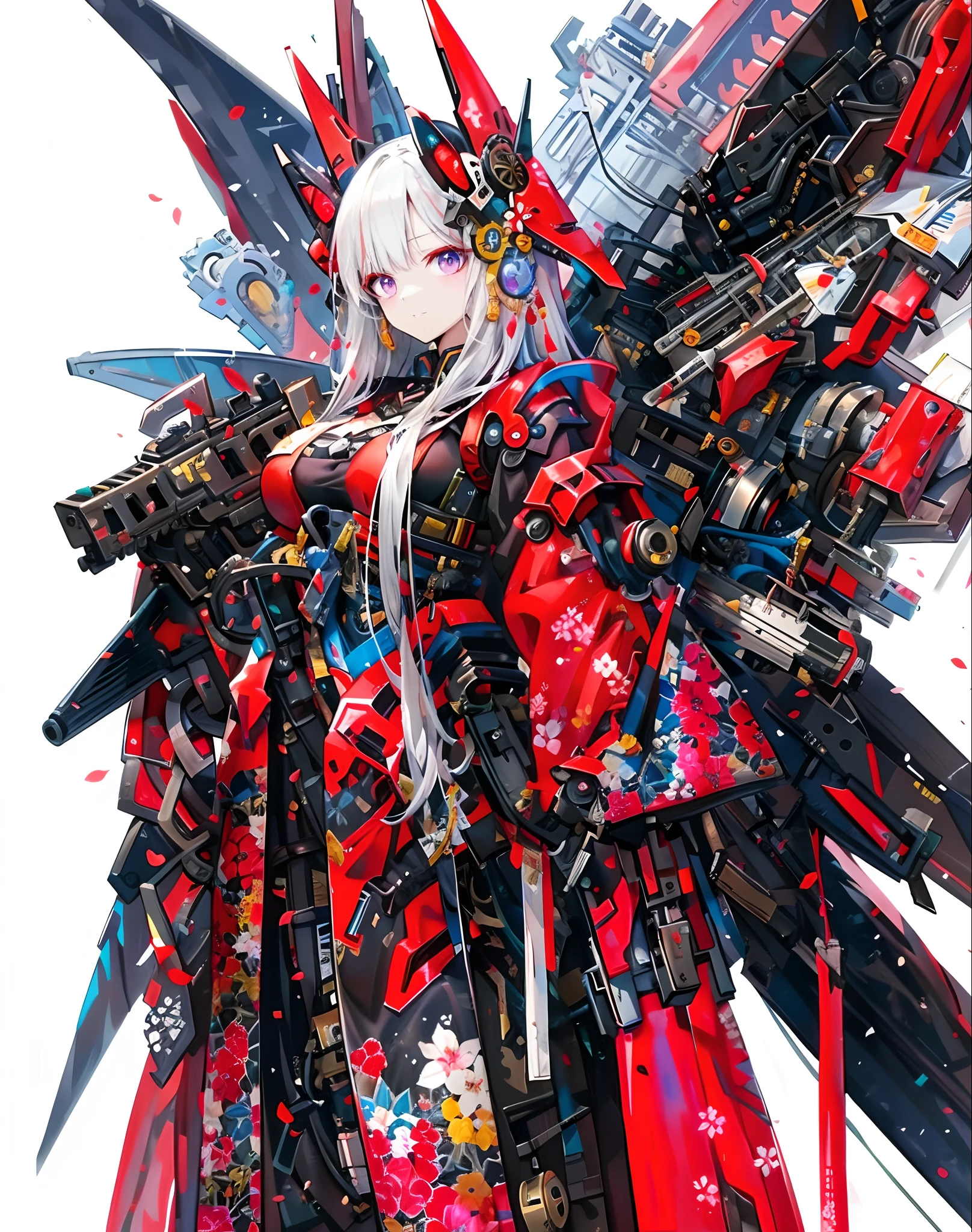 anime character with a gun and a red dress, anime robotic mixed with organic, anime manga robot!! anime girl, cyberpunk anime girl mech, mechanized valkyrie girl, anime mecha aesthetic, mechanized soldier girl, mecha asthetic, digital cyberpunk anime art, cool mecha style, best anime 4k konachan wallpaper, fully robotic!! girl, detailed anime artwork, beautiful shining eyes, like crystal clear glass