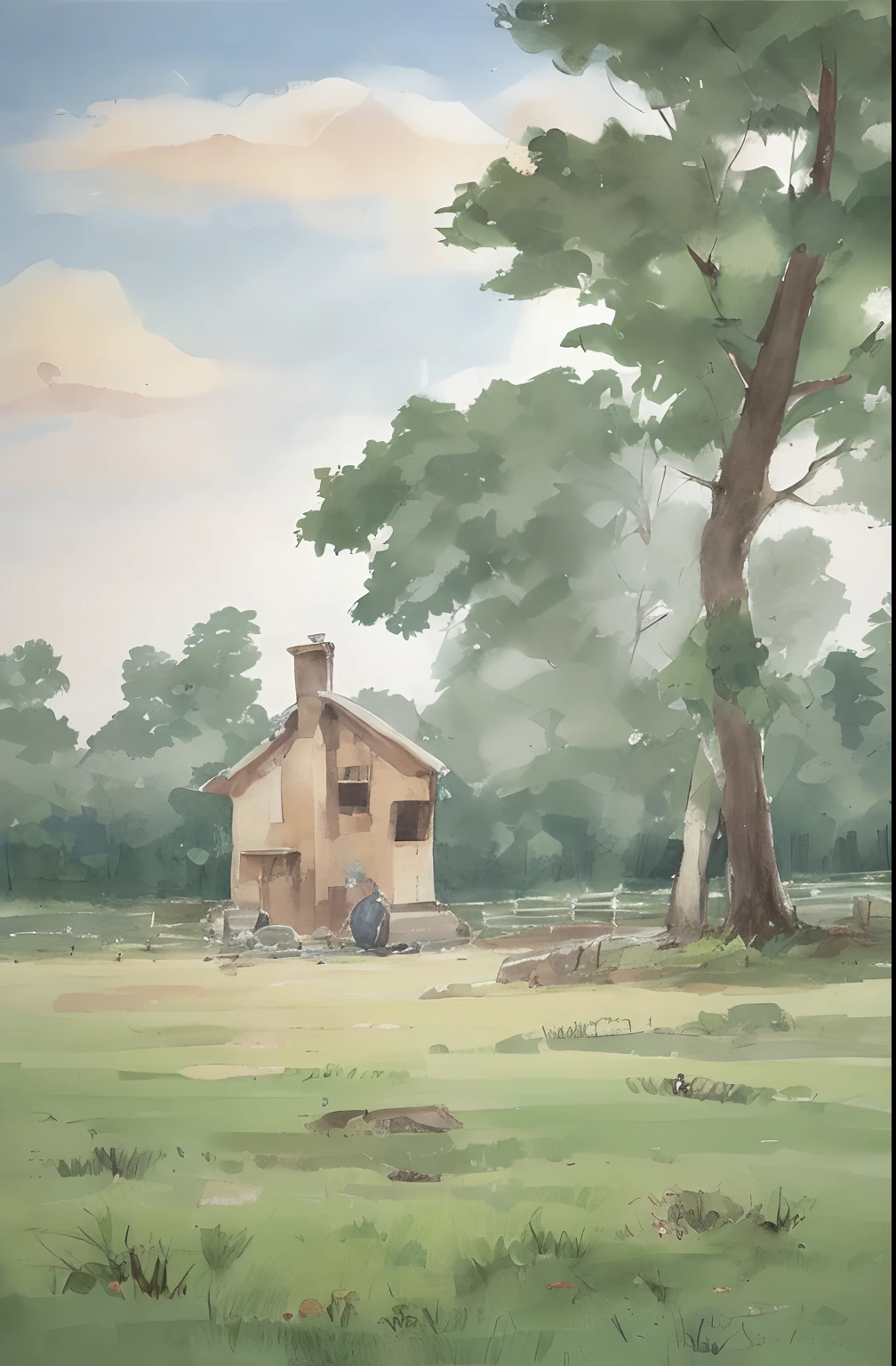 There are two small animals standing in the rain with a cat, de Totoro, Totoro sentado em uma floresta, Totoro hiding behind the tree, Totoro, meu vizinho Totoro, meu neigbor Totoro, Totoro do meu vizinho Totoro, "Totoro, No estilo do Studio Ghibli, em estilo de Ghibli, Studio Ghibli illustration
