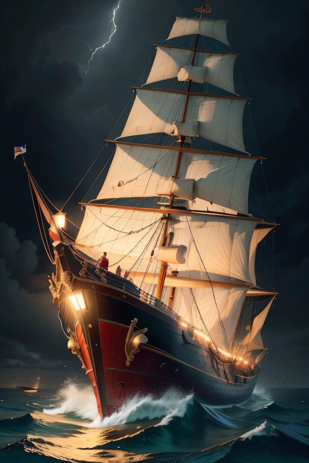 Santa Maria , Pinta e Nina, the caravels of Colombo, in high sea, with rain , trravelling to America 3:2 8k