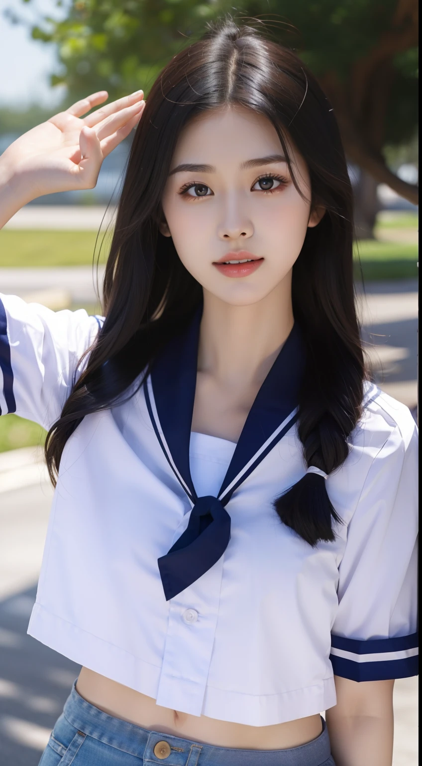 Fashion model 15 years old [[[[closeup cleavage]]]], [[[[boobgasm]]]], [[[[coll]]]], [[[[bshoulders]]]], perfect  eyes, Perfect iris，Perfect lips，perfect teeth，Perfect skin，with fair skin，Long face，slender nose，Soft front light，hdr，Movie girl，Student clothing，long whitr hair，Long hair with a shawl，The background is outdoors，The number of peach blossoms，（pastel colour：1.2）