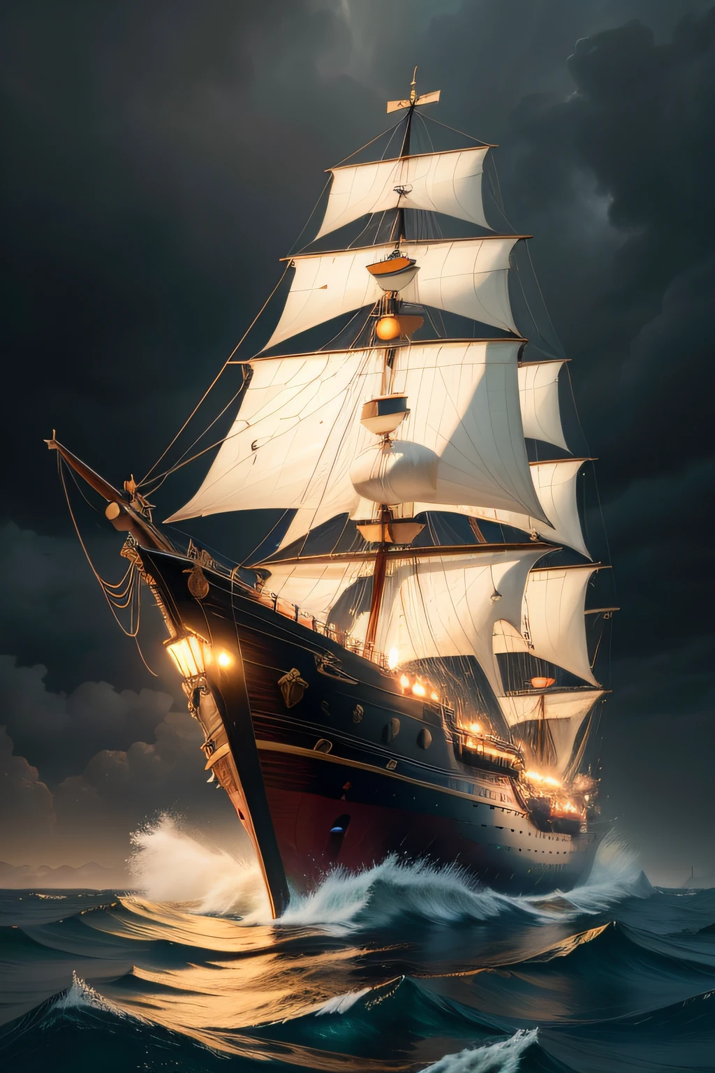 Santa Maria , Pinta e Nina, the caravels of Colombo, in high sea, with rain , trravelling to America 3:2 8k