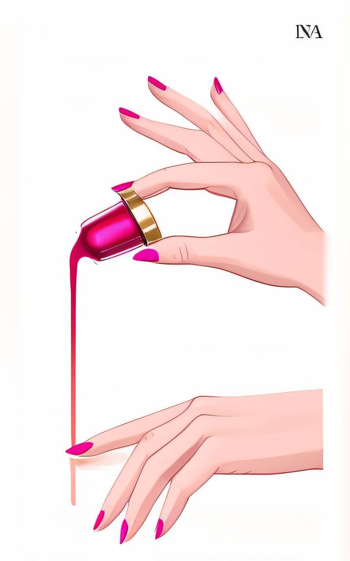 a drawing of a woman's hand with a bottle of nail polish, nail polish, Alguns pintados, illstration, Manicured, Artistic illustration, perfect hands, Realmente realista, perfectly drawn hands, commercial illustration, Directed by: Olivia Peguero, O dis, illustration!, realistic illustration, illutstration, Ilustrativos!!, illustration, photorealistic illustration, Parece realista, lindamente ilustrado