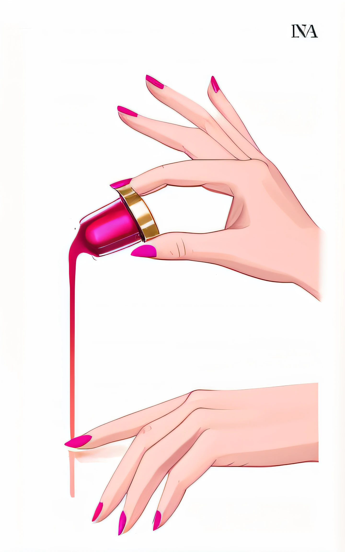 a drawing of a woman's hand with a bottle of nail polish, nail polish, Alguns pintados, illstration, Manicured, Artistic illustration, perfect hands, Realmente realista, perfectly drawn hands, commercial illustration, Directed by: Olivia Peguero, O dis, illustration!, realistic illustration, illutstration, Ilustrativos!!, illustration, photorealistic illustration, Parece realista, lindamente ilustrado