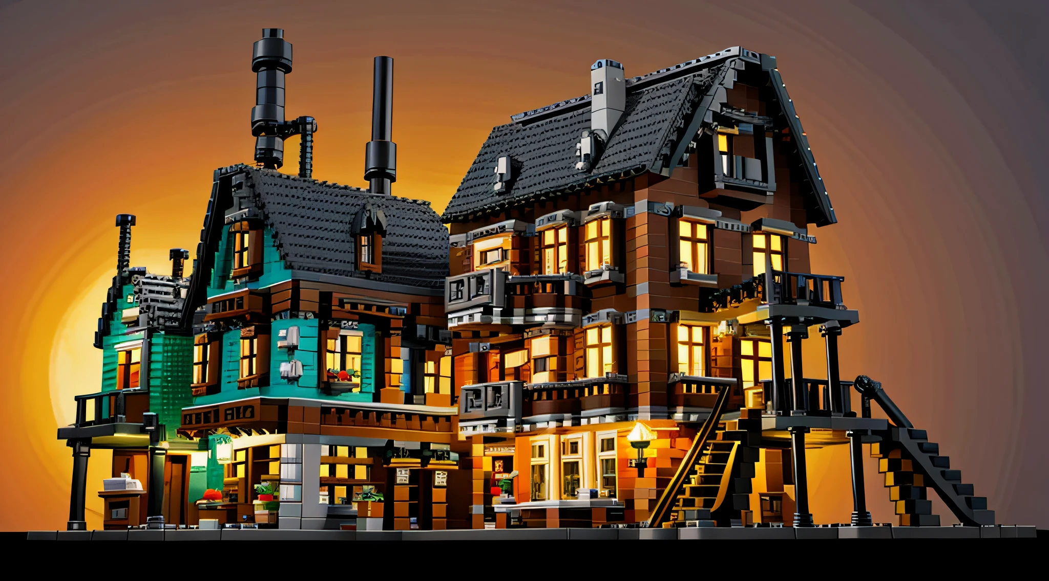 A steampunk house,made of lego,The is very detailed