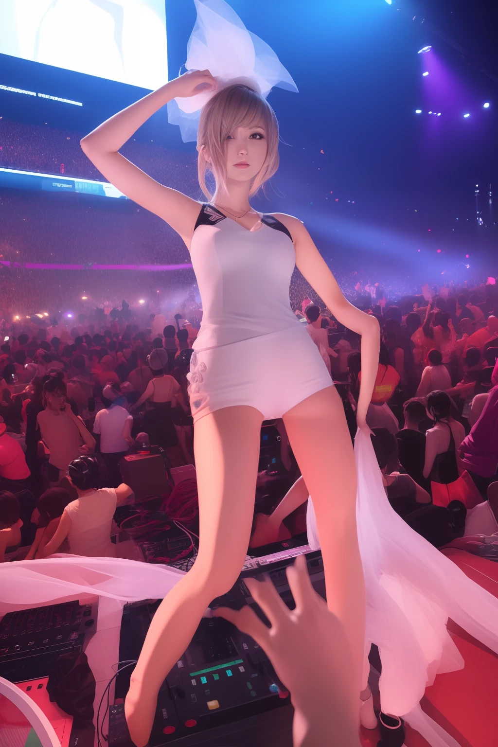 18 year old Tay Swift, (((naked))), (((standing on stage at a huge concert))), shy, worried, hiding, ((face blushing)), (((hands between legs))), (minimal jewelry), choker, ((embarrassed pose)), perfect legs