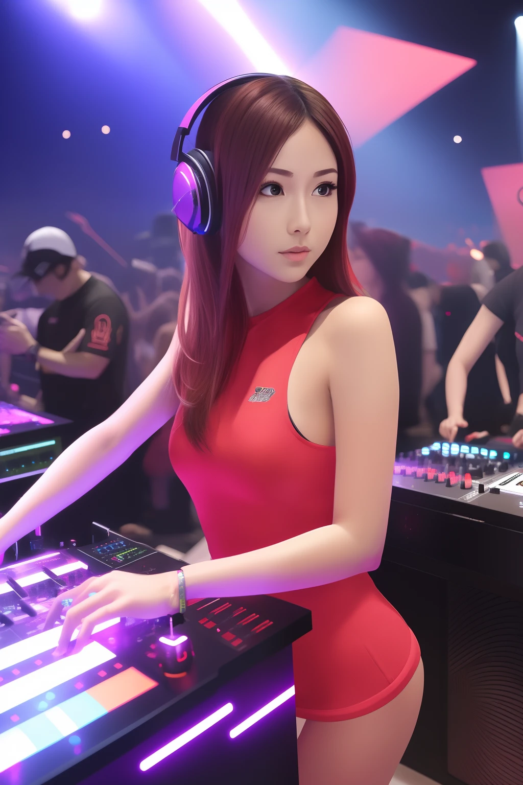 The upper part of the body, Female DJ,Look at the crowd