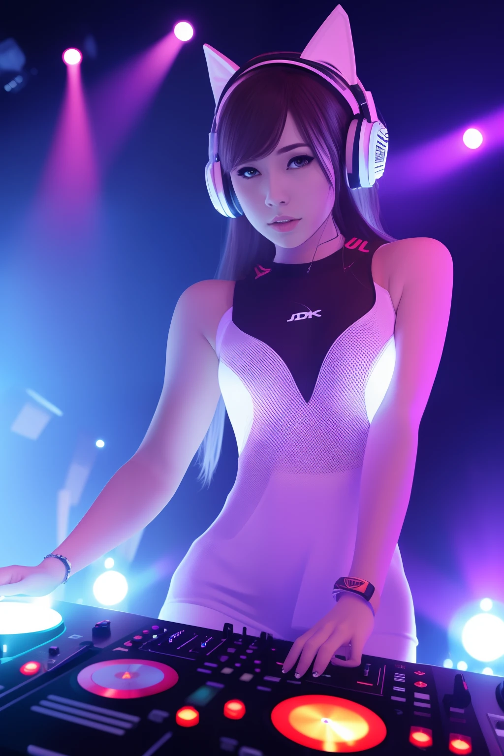 The upper part of the body, Female DJ,Look at the crowd