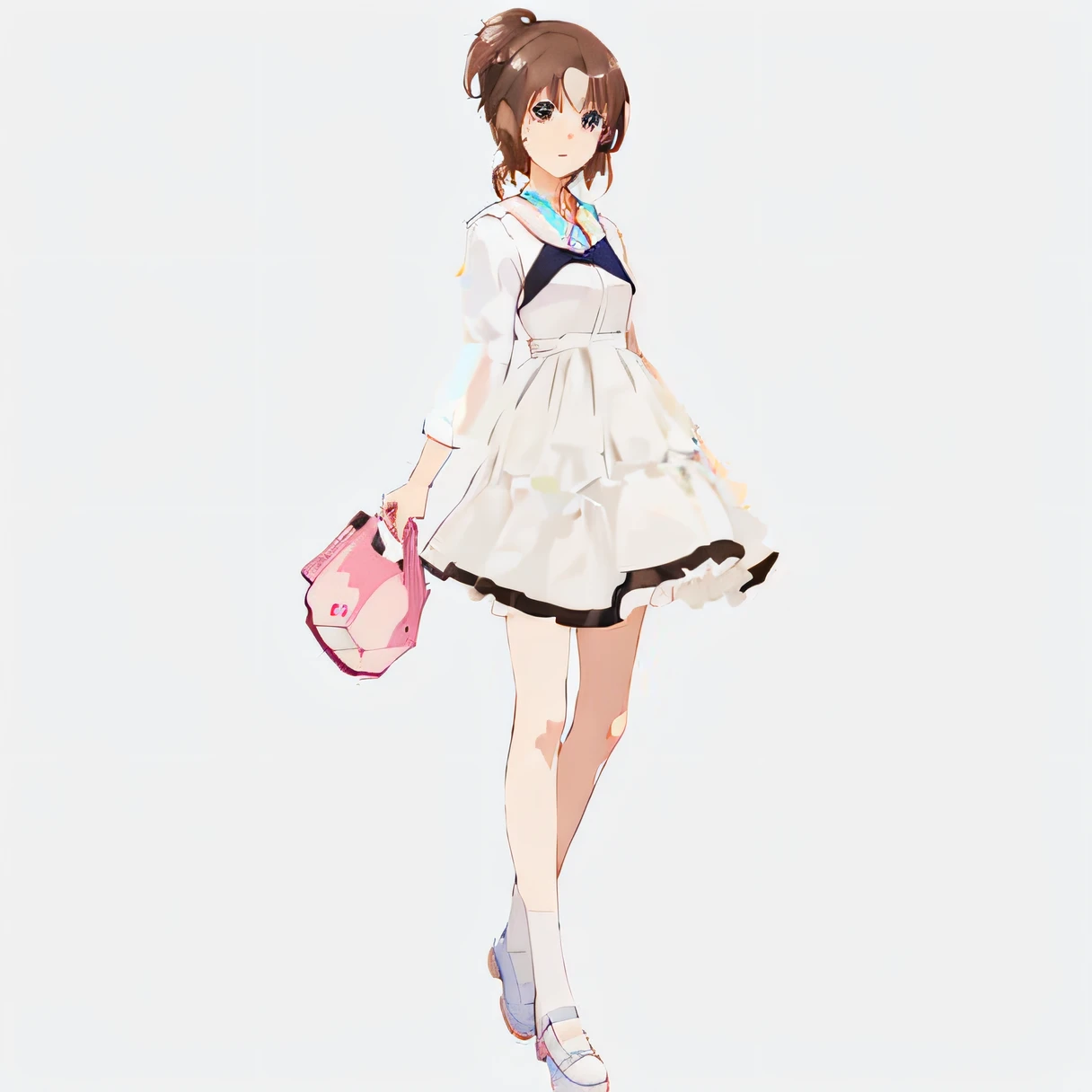 Anime girl in white dress，Pink wallet and pink wallet, cute anime waifu in a nice dress, loli in dress, anime full body illustration, pretty anime girl, attractive anime girls, pretty anime character design, Style anime, Cute anime girl, up of young anime girl, my dress up darling anime, Cute anime style, Anime girl wearing black dress
