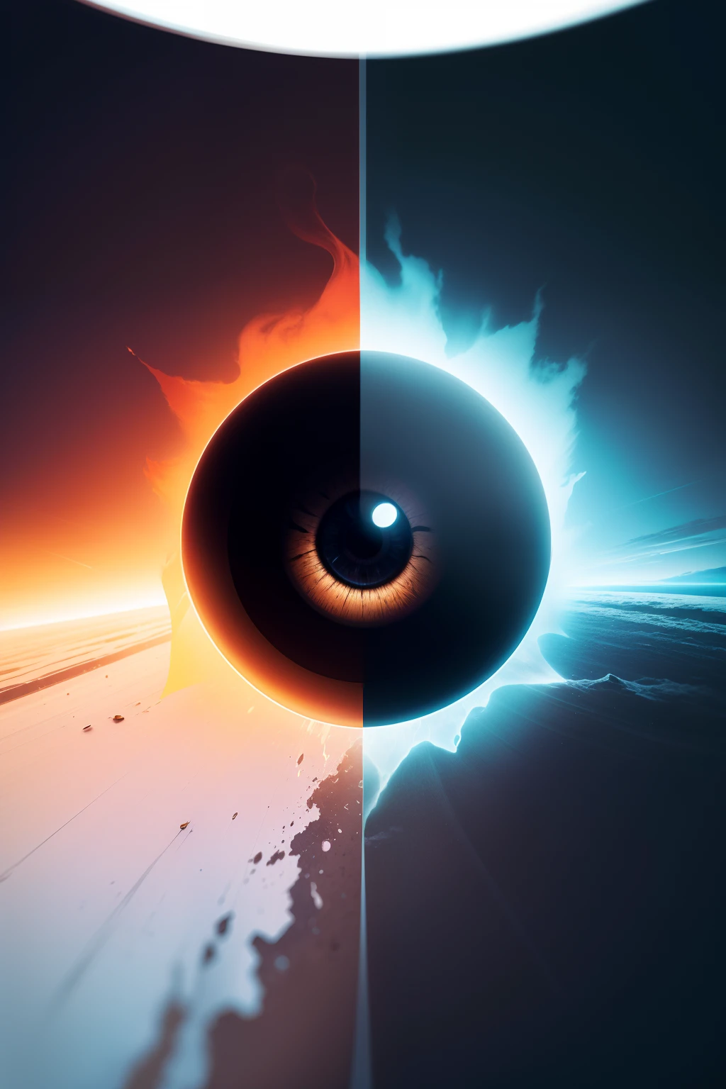 "Create an image that represents the concept of 'vision through photography'. The image must contain a front DSLR camera, with the lens circle well highlighted. Within this circle, em vez de vermos o vidro da lente, vemos um olho humano. The eye is well centered and takes up almost all of the lens space, olhando diretamente para o espectador. The iris of the eye may have a special glow, talvez refletindo uma cena de fotografia. As cores utilizadas devem ser neutras, with the exception of the eye which may have more natural colors. O design geral deve ser minimalista e elegante, adequado para ser usado como um logo. Imagem realista do olho"