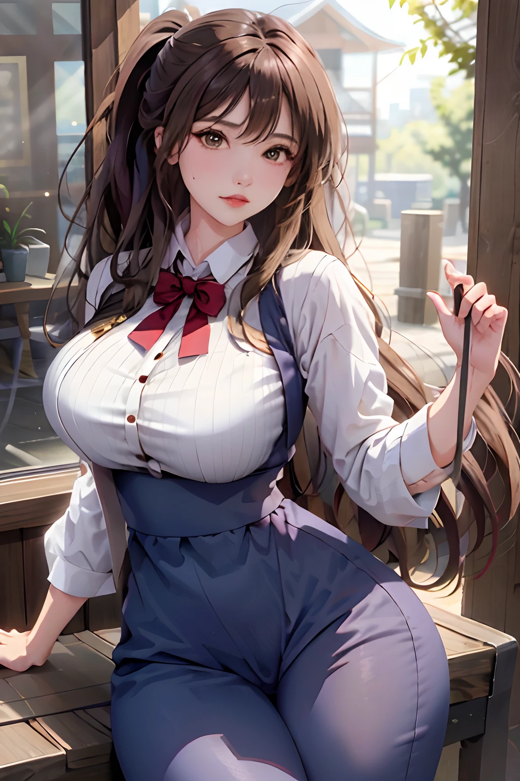 Masterpiece: 1.2, Best quality), hentail realism，, (Real picture, rich detail details, depth of fields), (1girll, Solo), Makeup, harelip, High detail, Perfect face shape, (Big breasts: 1.2), (skin indentation ), tmasterpiece：1.2，best qualtiy），realisticlying，（Real pictures，rich detail details，depth of fields），（1girll，独奏），putting makeup on，harelip，high detal，Perfect face shape，（：1.4），（dent in the skin），Thigh thick，Wide hips，Big breasts Thin waist，highr，The corals，Redlip，黑The eye，pony tails，（sweat leggs：1.2），（dampness），Raised sexy，White casual sweatpants