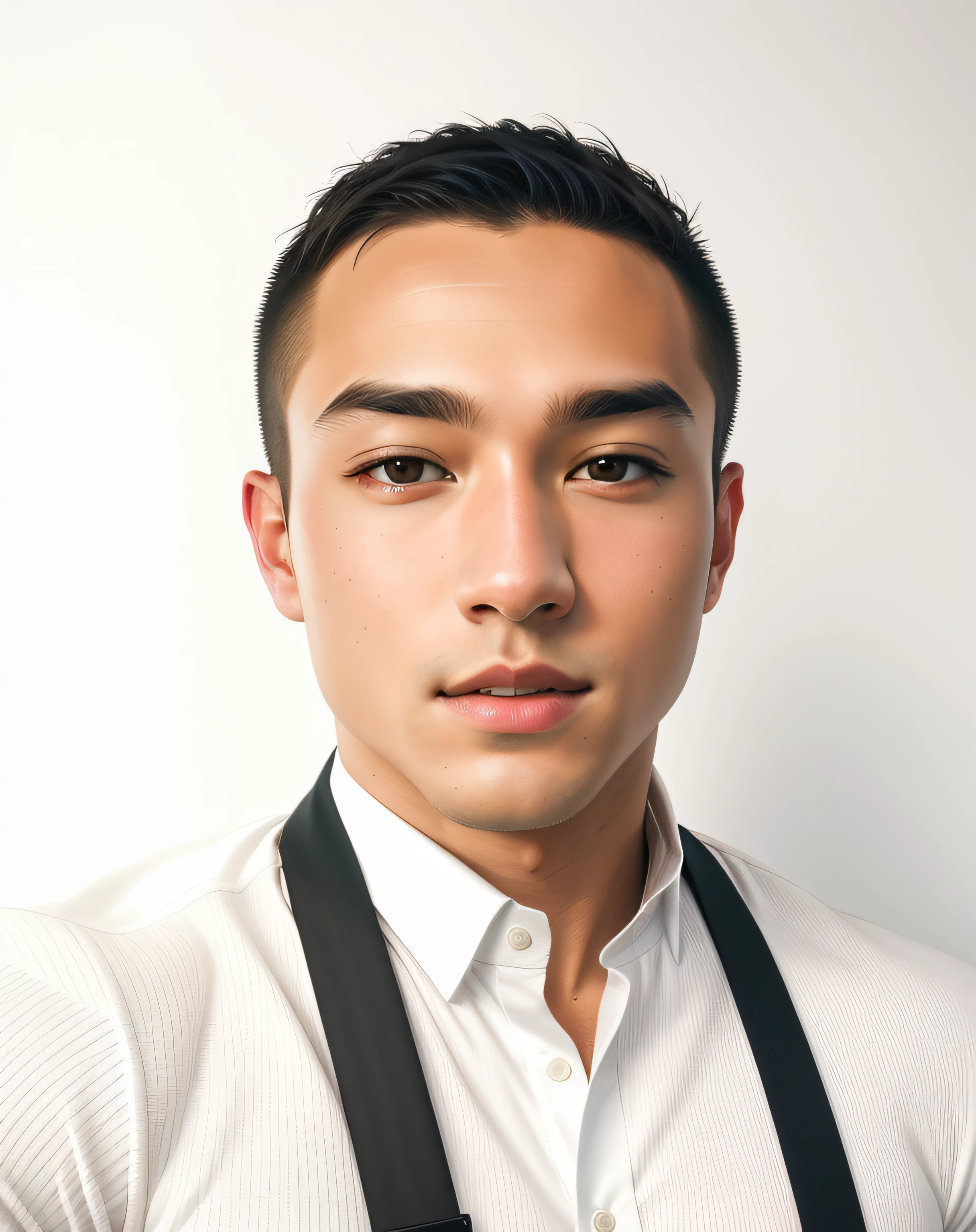 1man, a young muscular male wearing a white shirt, (high detailed skin:1.2), in camera studio with 3 flash, soft lighting, masterpiece, best quality, 8k uhd, dslr, film grain, Fujifilm XT3 photorealistic painting art by midjourney and greg rutkowski