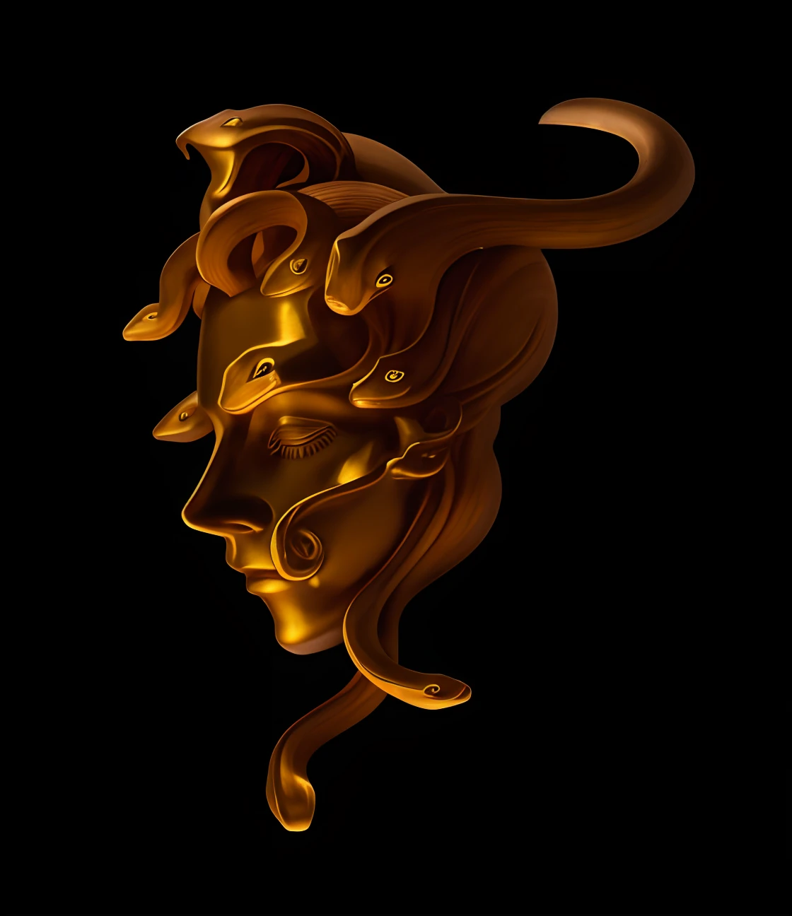 Sculptor and artist,tmasterpiece,(Bronze:1.4),illustratio:1.2,Medusa side face,The hair of many small snakes,curves,Complicated details,