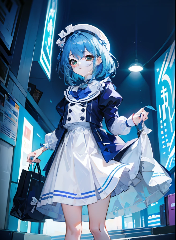 Blue-and-white matching hair and dress,is a cute loli girl