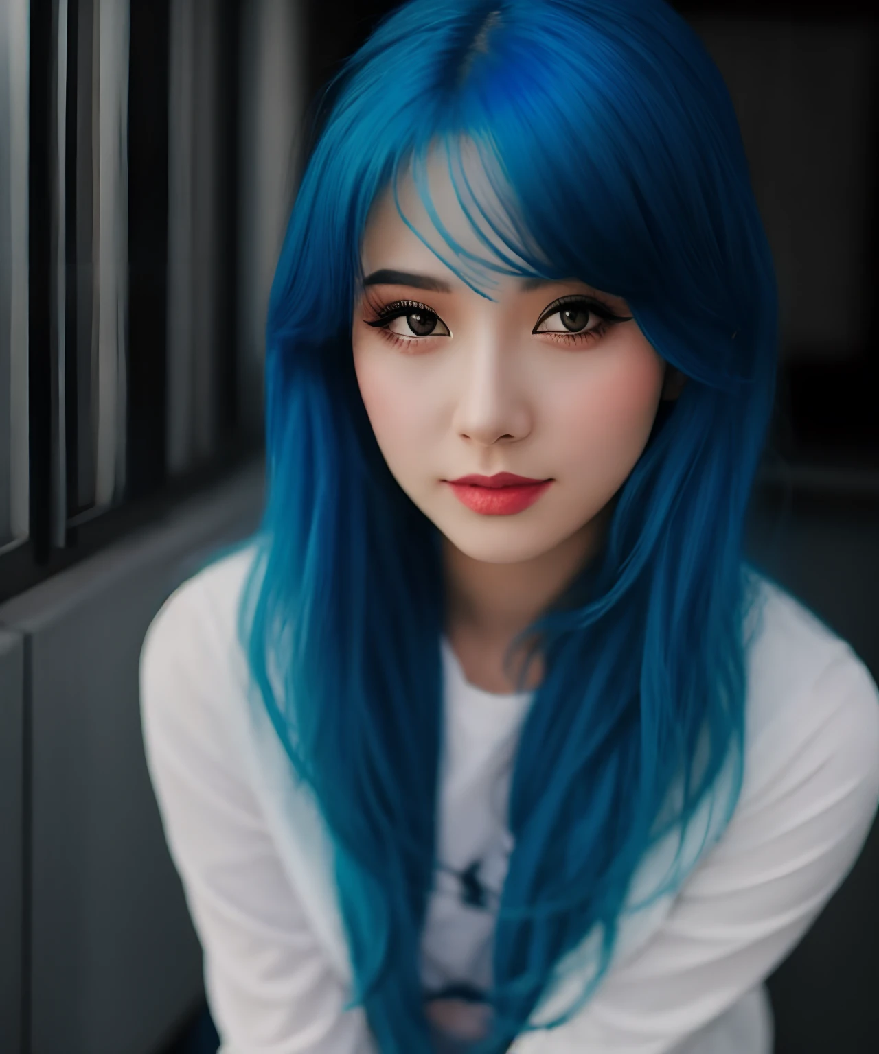 Cute girl with blue hair
