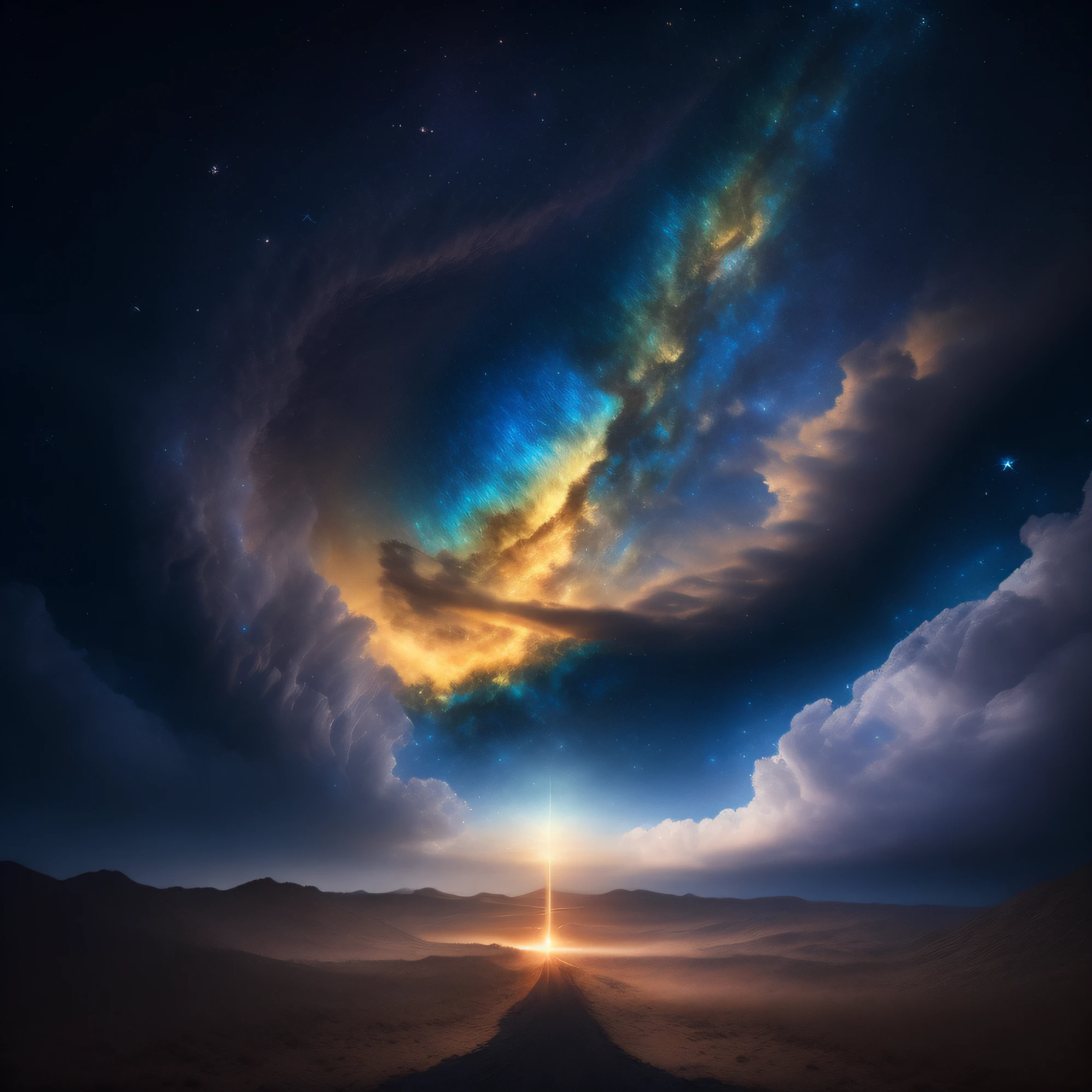 "Por favor, Create an image that represents the fusion of the human heart with the supernatural realm and the vast universe.

Imagine an ethereal and mysterious scenario. No centro da imagem, A human heart shines with a soft, sparkling light. The heart seems to be floating in a translucent mist, evoking a sense of mystery and transcendence.

From the heart, emanates a series of projections, each representing a unique aspect. Some projections take the form of elements of nature, like branches of trees, flower petals or dancing flames, evoking a deep connection to the natural realm.

Other projections extend into outer space, turning into bright constellations, distant galaxies or rays of shooting stars. These cosmic projections symbolize the expansion of human emotion beyond the limits of the Earth, conectando-se ao vasto universo.

A paleta de cores inclui tons de azul celeste, violeta profundo e dourado, Creating a magical and spiritual atmosphere. The soft light emanating from the heart and projections contributes to a sense of peace and awe.

The resulting image captures the idea of a human heart that transcends earthly boundaries, Exploring the Supernatural and Cosmic Realms. This fusion of the human and the divine creates a visual narrative that evokes the search for the deepest emotional connection and the expansion of one's own essence into the vast universe."