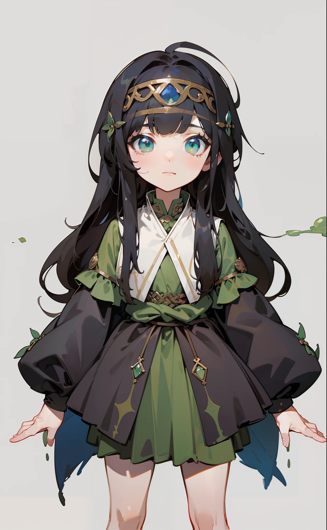 tiny faeries，Soft brunette hair，green-eyed，red eyes，Game illustration，Lovely 2D image；Cold perfect face and soft skin，Green eyes；Floating on the grass，detail-rich，splash image，8K分辨率，Perfect masterpiece；Art station digital painting smooth：A masterpiece with realistic 8K resolution；intricately details；Natural and three-dimensional lighting；复杂、fairytale-like，sprawling、fantasy。"