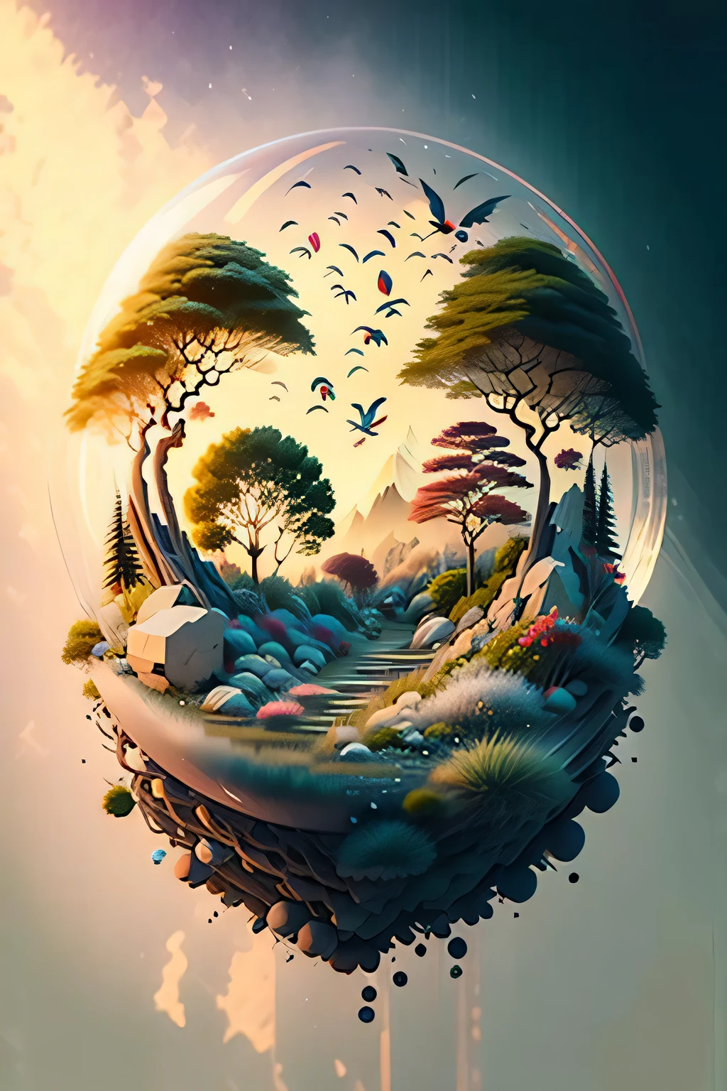 (8k, RAW photo, best quality, masterpiece:1.2), bubblerealm grimm forest,  (ink, white background, )isometric_dreams,