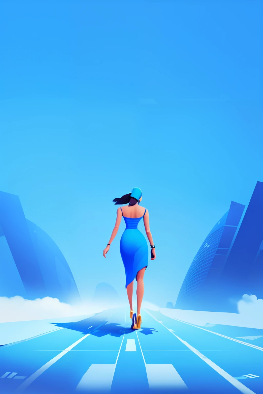 Blue runway，From near and far，Flat style illustration