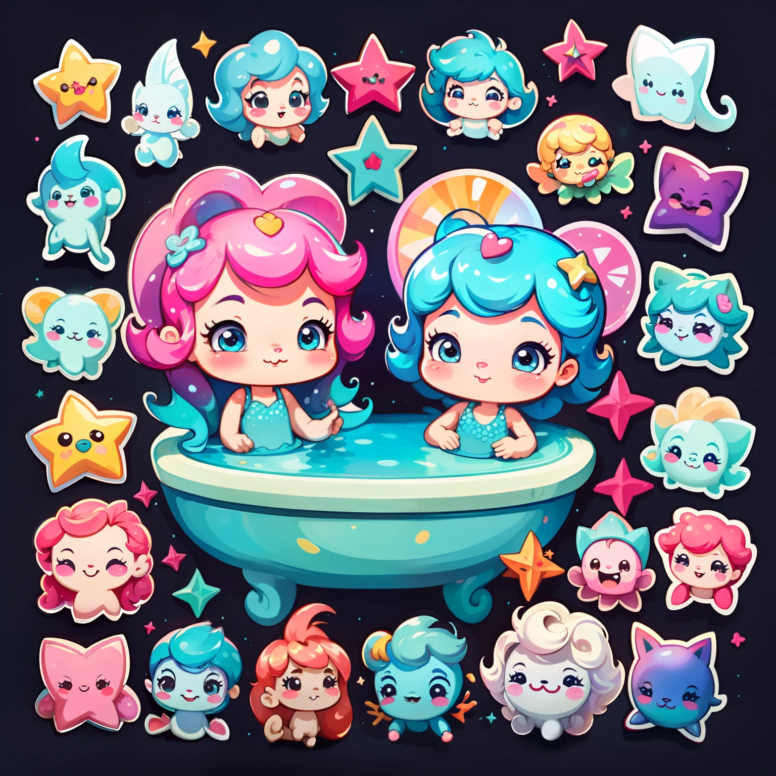 Sirena estilo ariel disney, Una pegatina,Adolable,kawaii,Adolable,Diferentes sirenas, fondo simple,