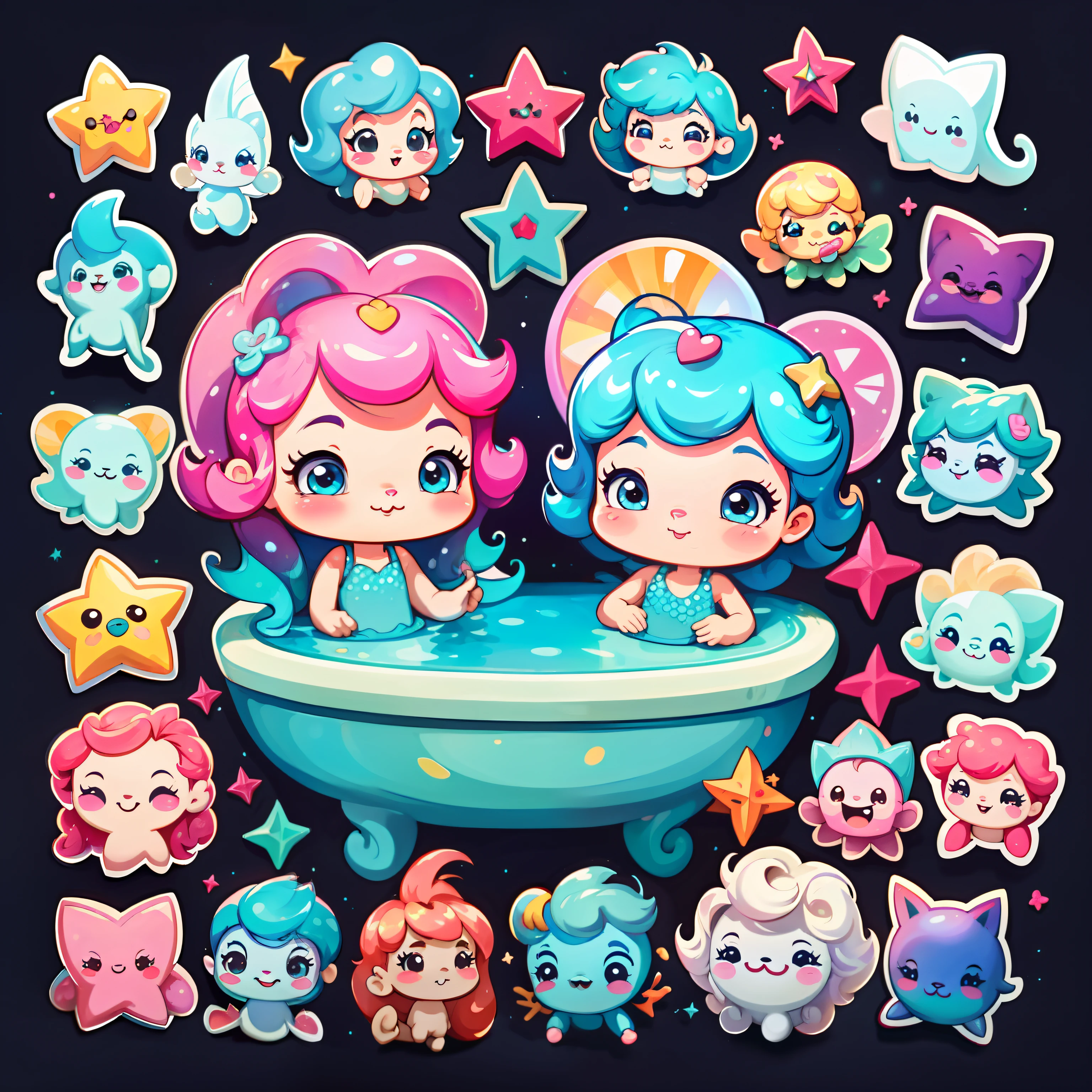 Sirena estilo ariel disney, Una pegatina,Adolable,kawaii,Adolable,Diferentes sirenas, fondo simple,