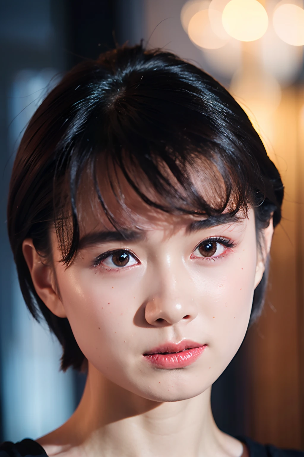 8k, RAW, best quality, ultra high res, 1girl, portrait, closeup, short hair, perfect lighting, bangs, standing, crying, shed tears, tears drop, tears on face, sad, innocent face, shining tears in eyes, ((closed lips)), glowing tears, glowing eyes, heartbroken innocent face,
,akinav1,