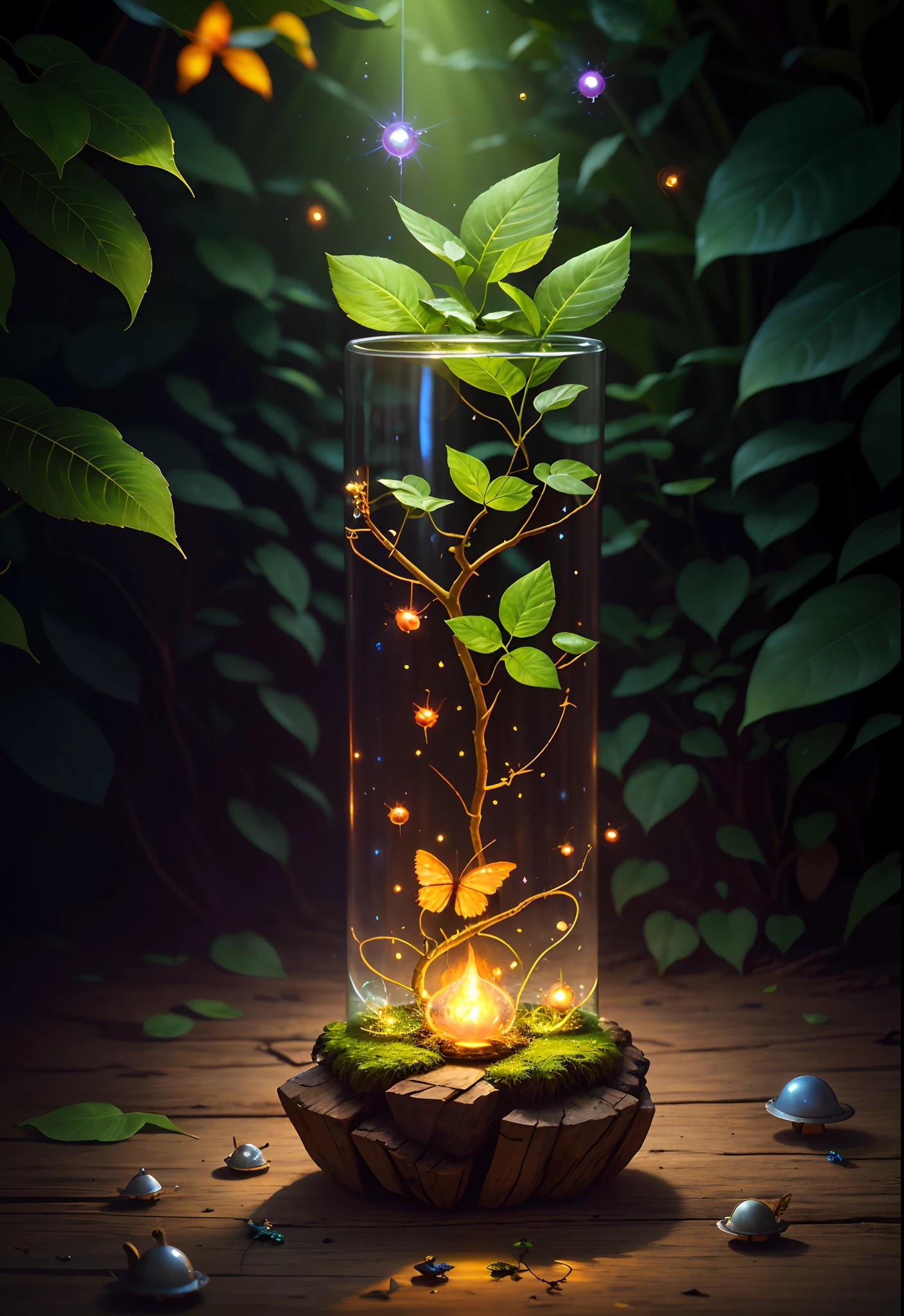 Masterpiece, best quality, (ultra-fine CG unity 8k wallpaper), (best quality), (best shadow), UI interface framework design with jungle theme natural elements. The avatar frame is designed as a circle, surrounded by delicate leaves and branches, as well as firefly and glowing particle effects, bottles, (UI interface box design), (natural elements), (jungle theme), (circle), (leaves), (branches), (fireflies), (glow), (particle effects). , isometric 3d, octane rendering, ray tracing, super detailed