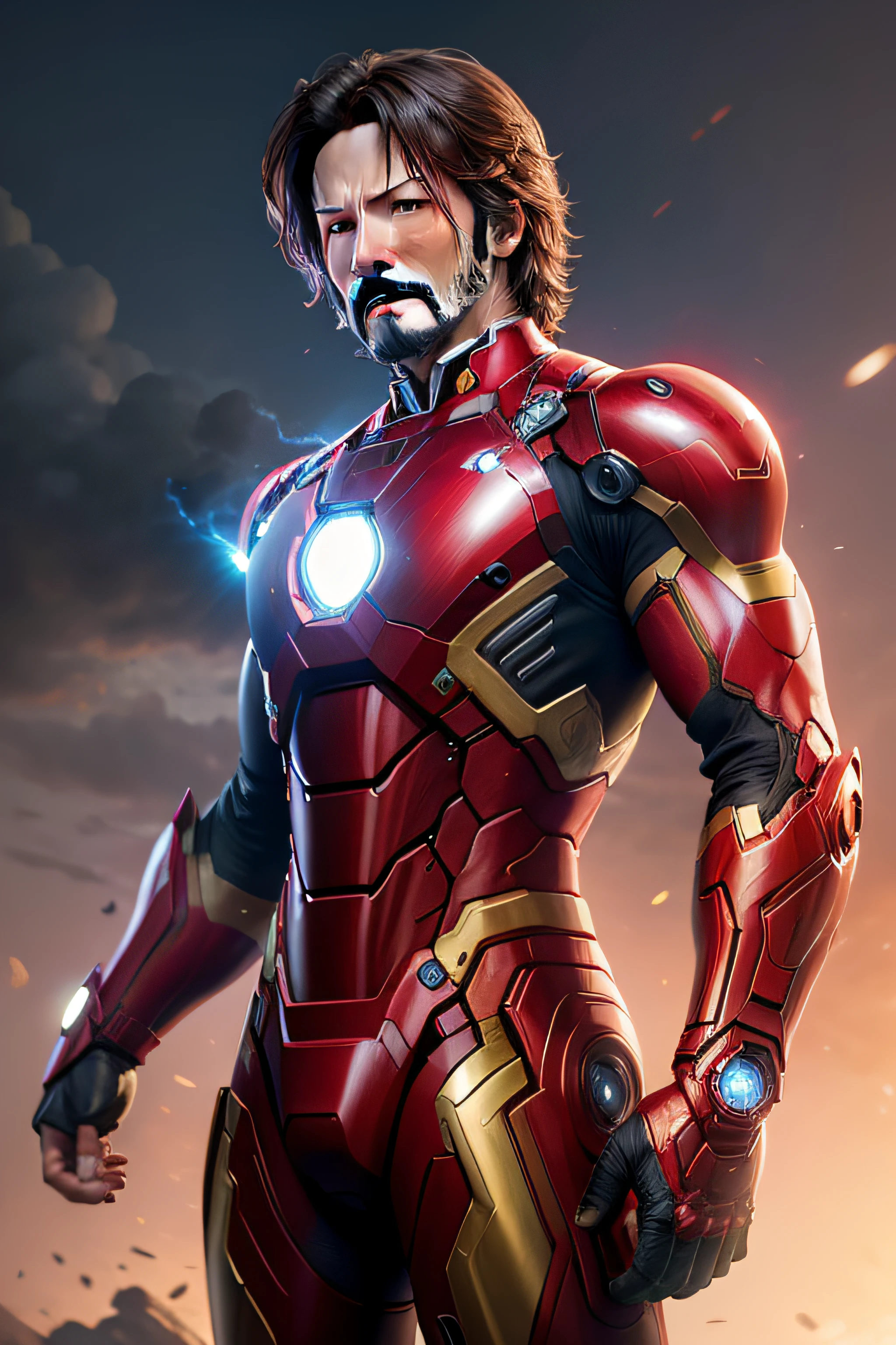 keanu reeves as iron man with the infinity gauntlet, 8k, youtube miniature