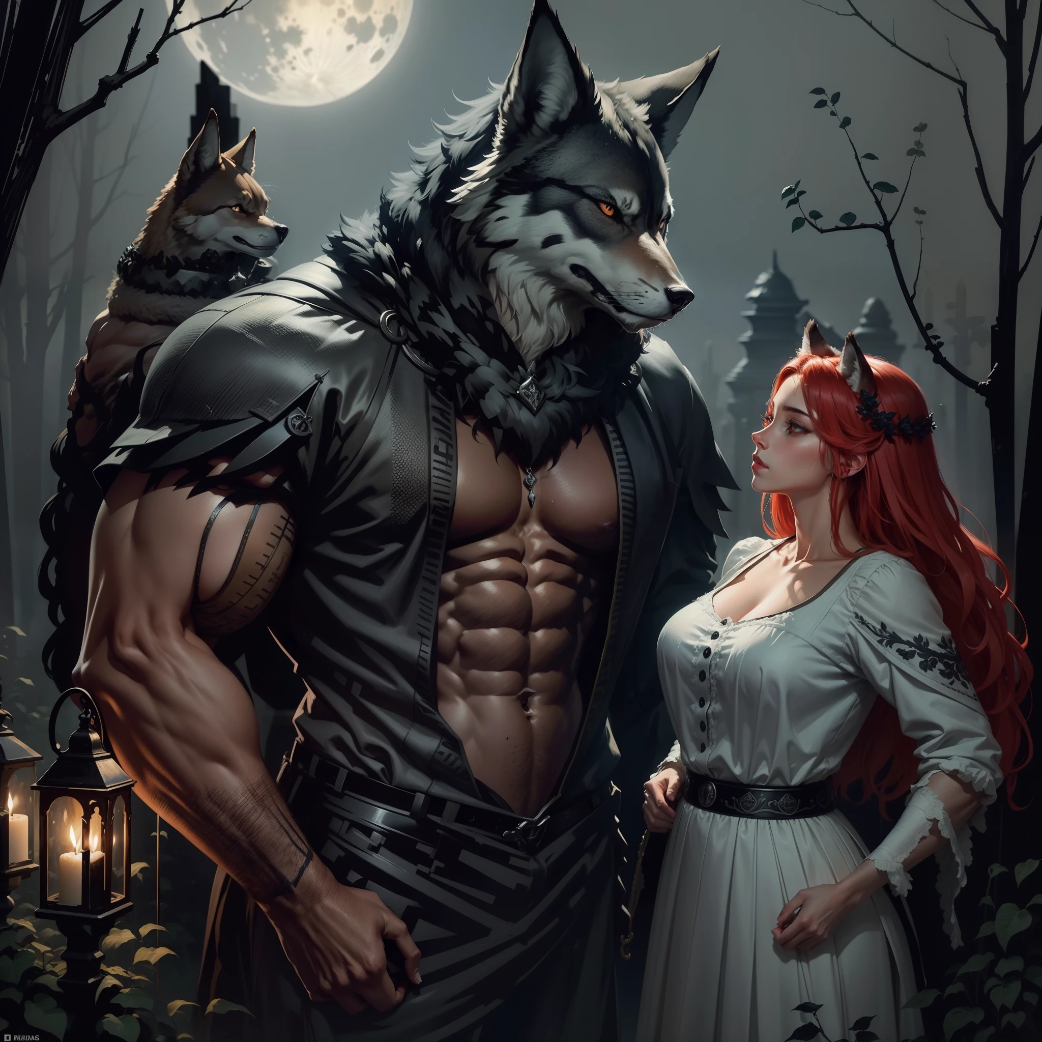 A painting depicting a muscular-bodied wolf gazing at a deceased woman on a full moon night would undoubtedly evoke an intriguing and dark sensation. The scene would suggest a blend of wild strength and mystery, leaving room for interpretations about the meaning behind the image.