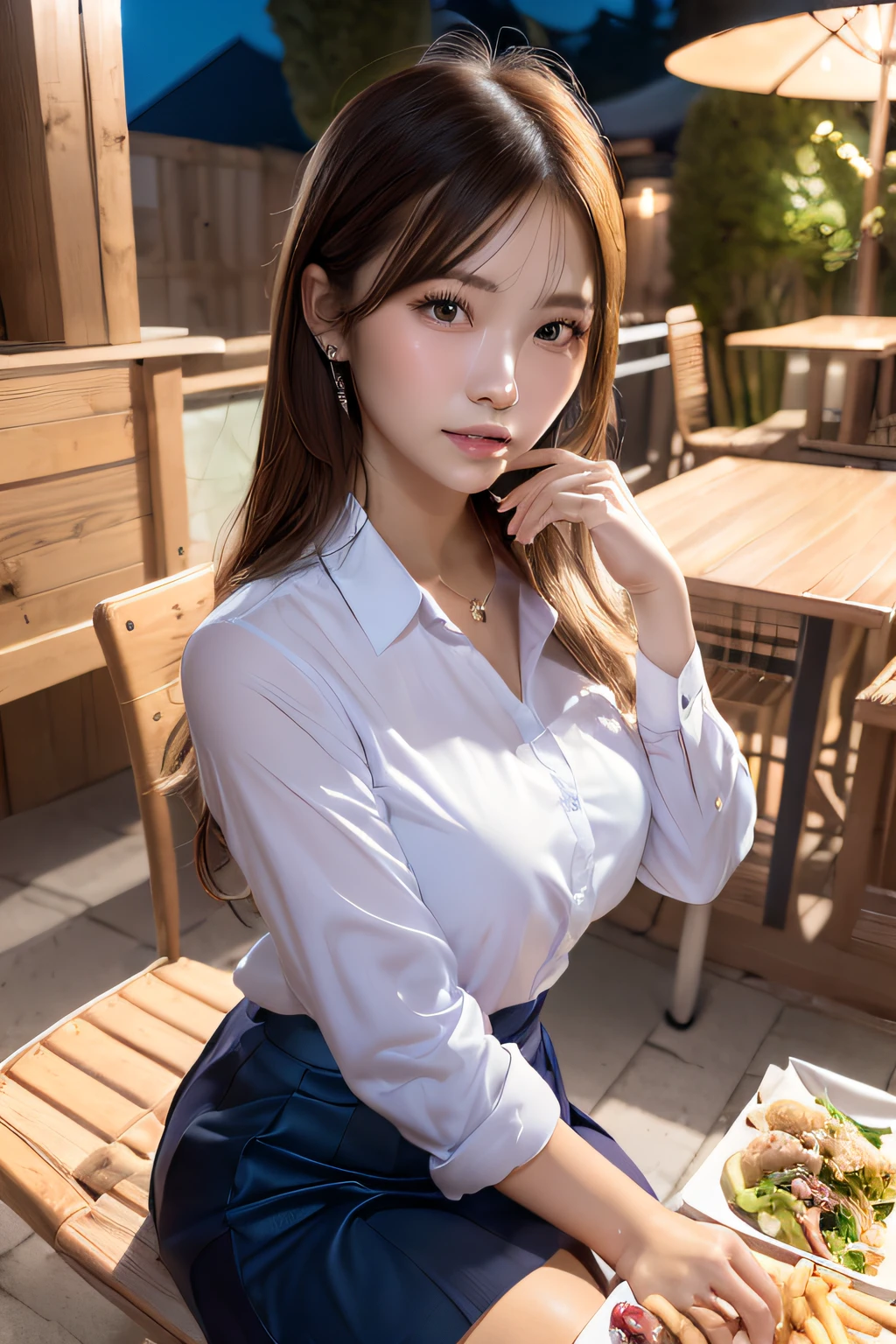 NSFW, 8K Raw photograph, Best quality, Masterpiece, 超高分辨率, filmgrain, filmg, (((Two girls,duo))), view the viewer, Natural skin texture, Realistic eye and face details, full pouty lips, lipstick, (Makeup), Red eyeshadow, Fluffy short hair, Messy hair, Smile, closing the mouth, Beautiful legs, Tall female, Skinny, Slim_Legs, duo, Pose with your hips facing you, Superskirt, hindquarters, shirt, Beautiful natural location, Location around the flowers, (Detailed background), Plaid skirts, shirt, Huge breasts peeking out a little through the shirt, Loafer shoes, The background is blurred out, Blurry, Holding, tartan, Short sleeves, JK ribbon on neck, JK ribbon, Brown hair, Bracelet, water, bangs, school uniform, jewelry, parted lip, Lips, From the side Side, Pleated skirt, Depth of field