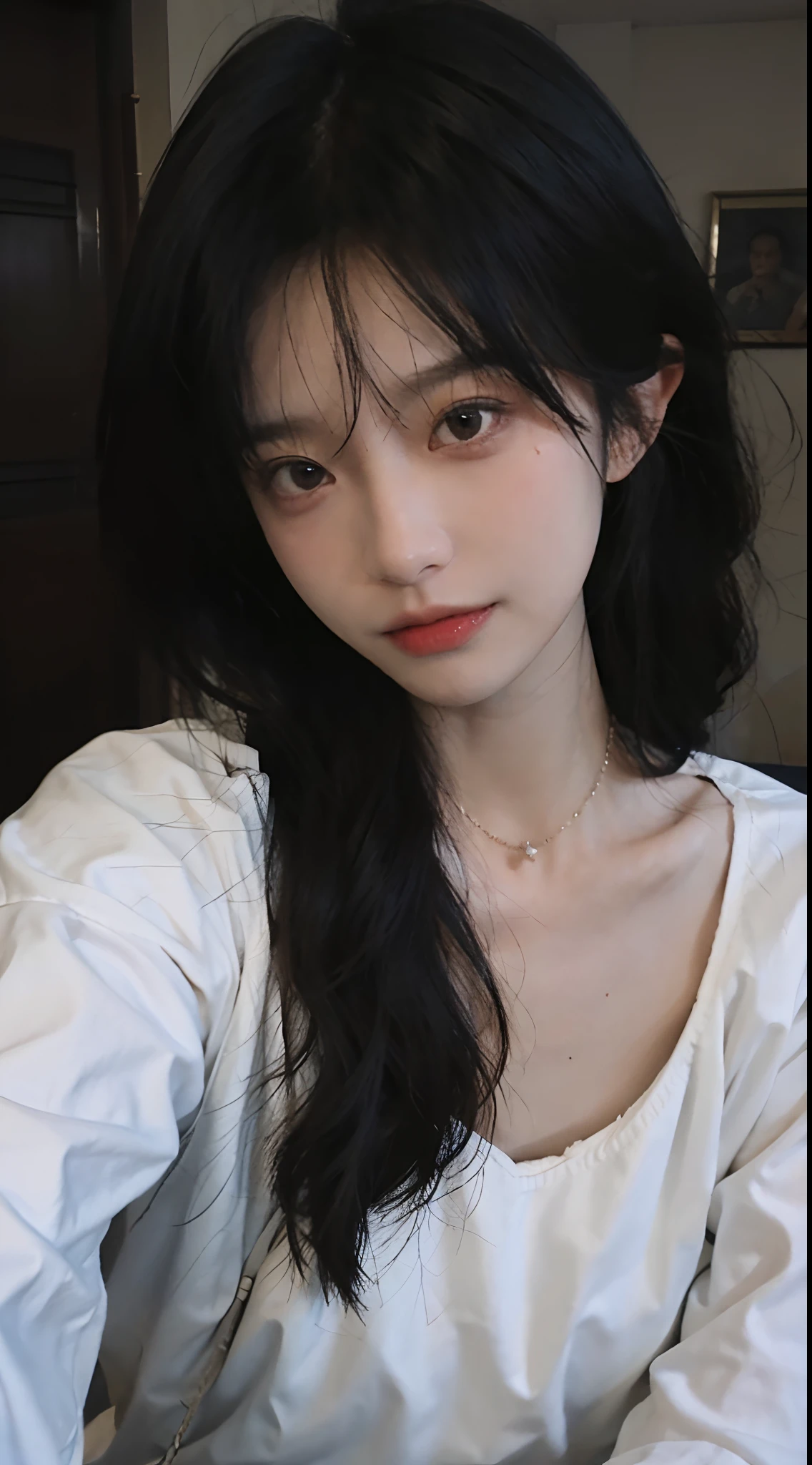 best qualtiy， 超高分辨率， （realisticlying：1.4），cute hairpin，Baoyu Girl， A pair of clear and moving peach blossom eyes,Royal Sister，sunshine on face，with long coiled hair，（ln the forest：1.4），（choker necklace：1.2），（Fair skin：1.4），（full bodyesbian：1.2）a sense of atmosphere，a beauty girl， ssmile，head straight-looking at viewer， closeup cleavage ，(Photorealistic:1.4),1girll,Sexy,(Upper body:1.4),(Wet body),(:1.2)