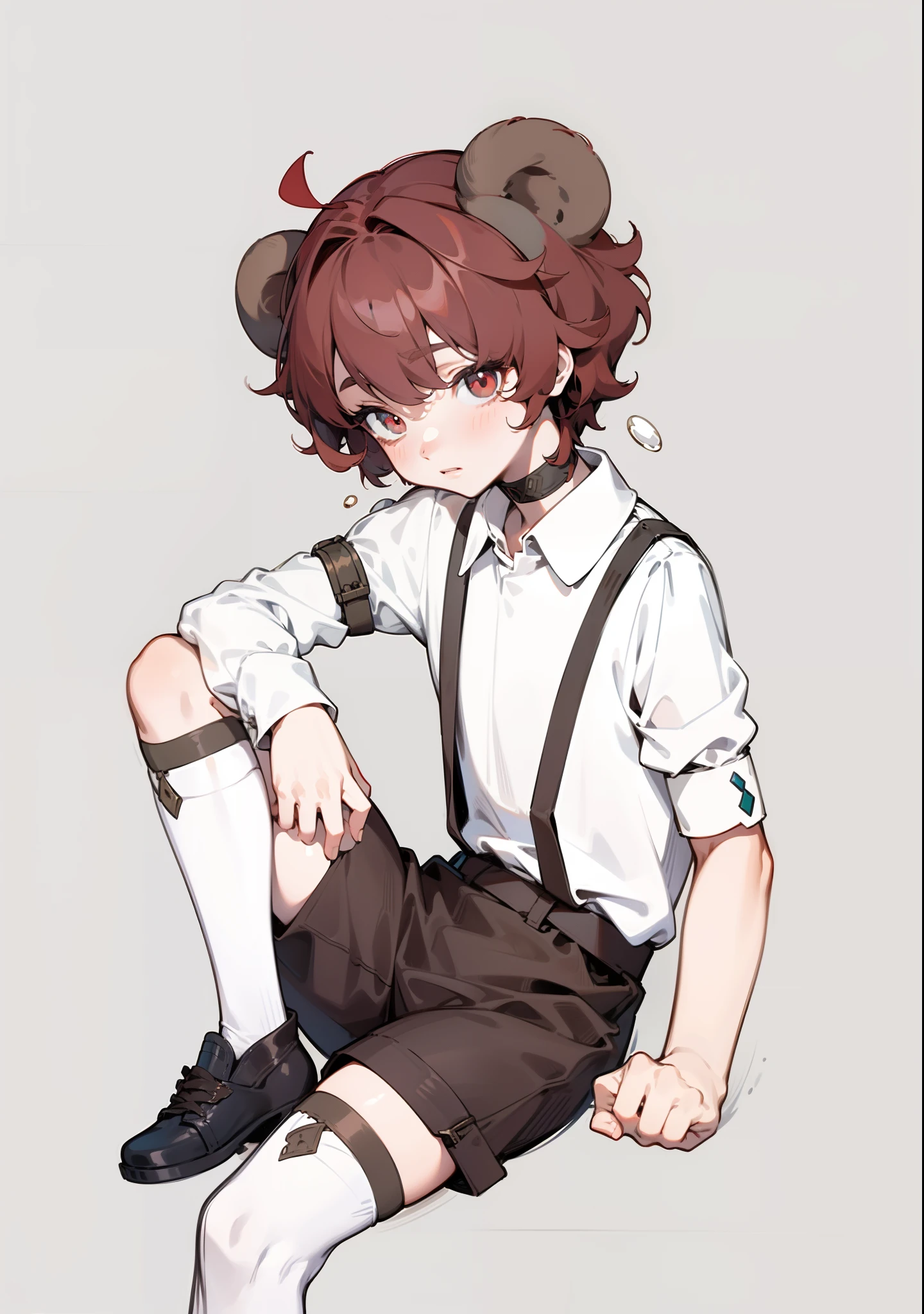 tiny faeries,Soft brown-red hair,red eyes,red eyes,Bear ears,Game illustration,Lovely 2D image;Cold perfect face and soft skin,Green eyes;Floating on the grass,detail-rich,splash image,8K分辨率,Perfect masterpiece;Art station digital painting smooth:A masterpiece with realistic 8K resolution;intricately details;Natural and three-dimensional lighting;复杂、fairytale-like,sprawling、fantasy。"