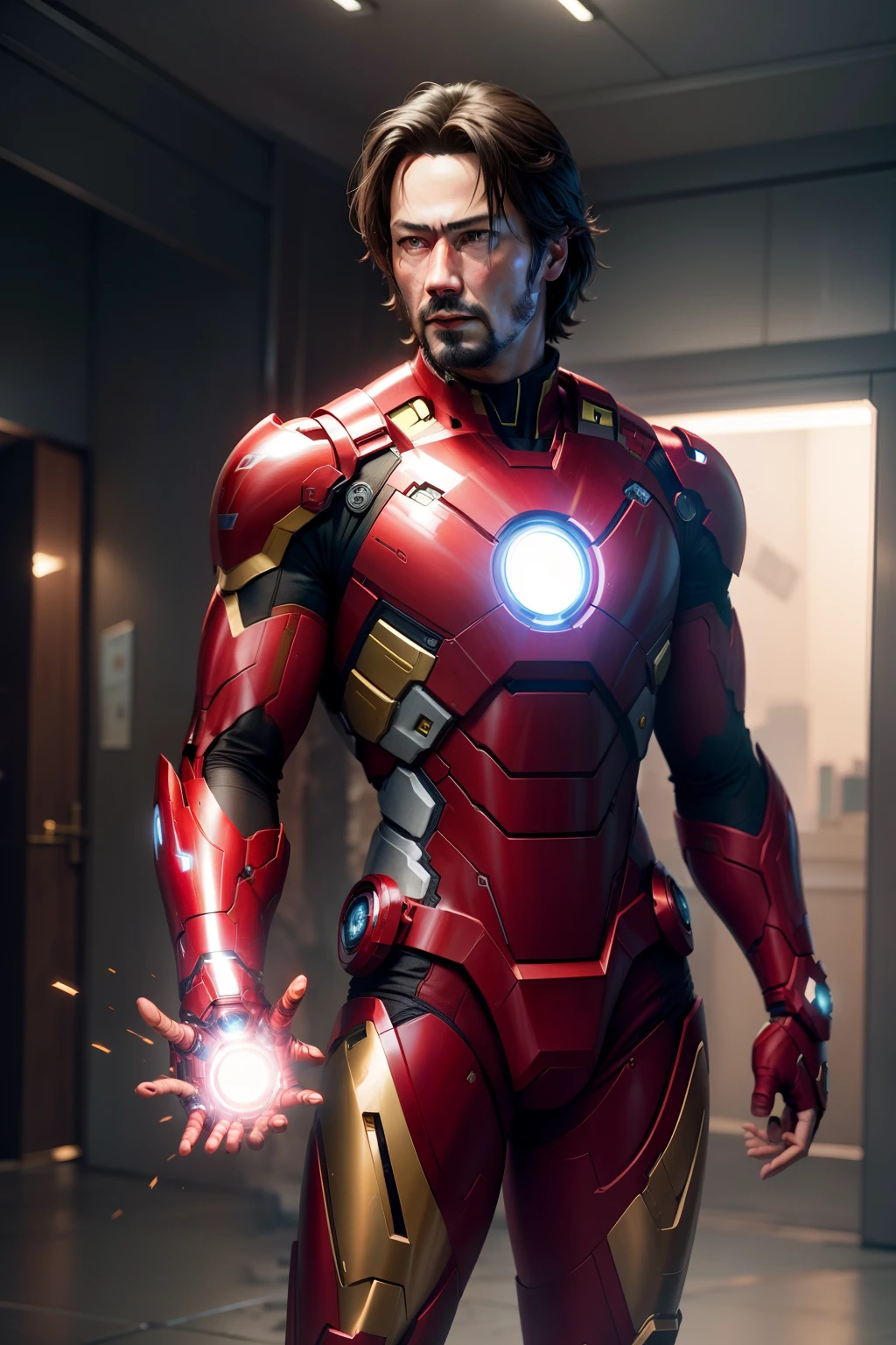 keanu reeves as iron man with the infinity gauntlet, 8k, youtube miniature