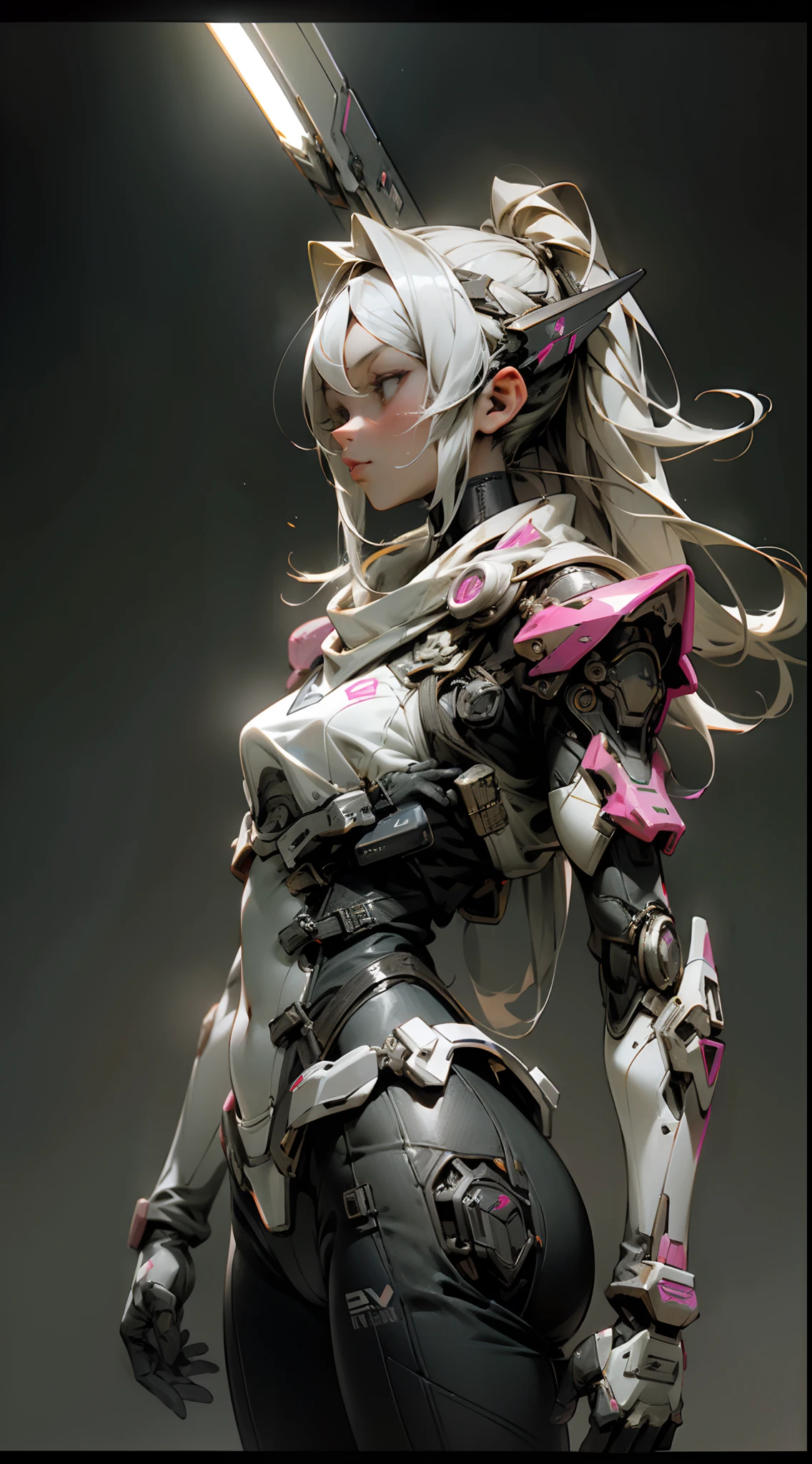 ((Best Quality)), ((Masterpiece)), (Very Detailed: 1.3), 3D, Beautiful woman, pink details, bikini, long silver hair, sci-fi technology, HDR (High Dynamic Range), ray tracing, nvidia RTX, super resolution, unreal 5, subsurface scattering, PBR texture, post-processing, anisotropic filtering, depth of field, maximum sharpness and sharpness, multi-layered texture, Albedo and specular mapping, surface shading, accurate simulation of light-material interactions, perfect ratios, octane rendering, duotone lighting, low ISO, white balance, rule of thirds, wide aperture, 8K RAW, high efficiency sub-pixels, subpixel convolution, luminous particles, light scattering, Tyndall effect