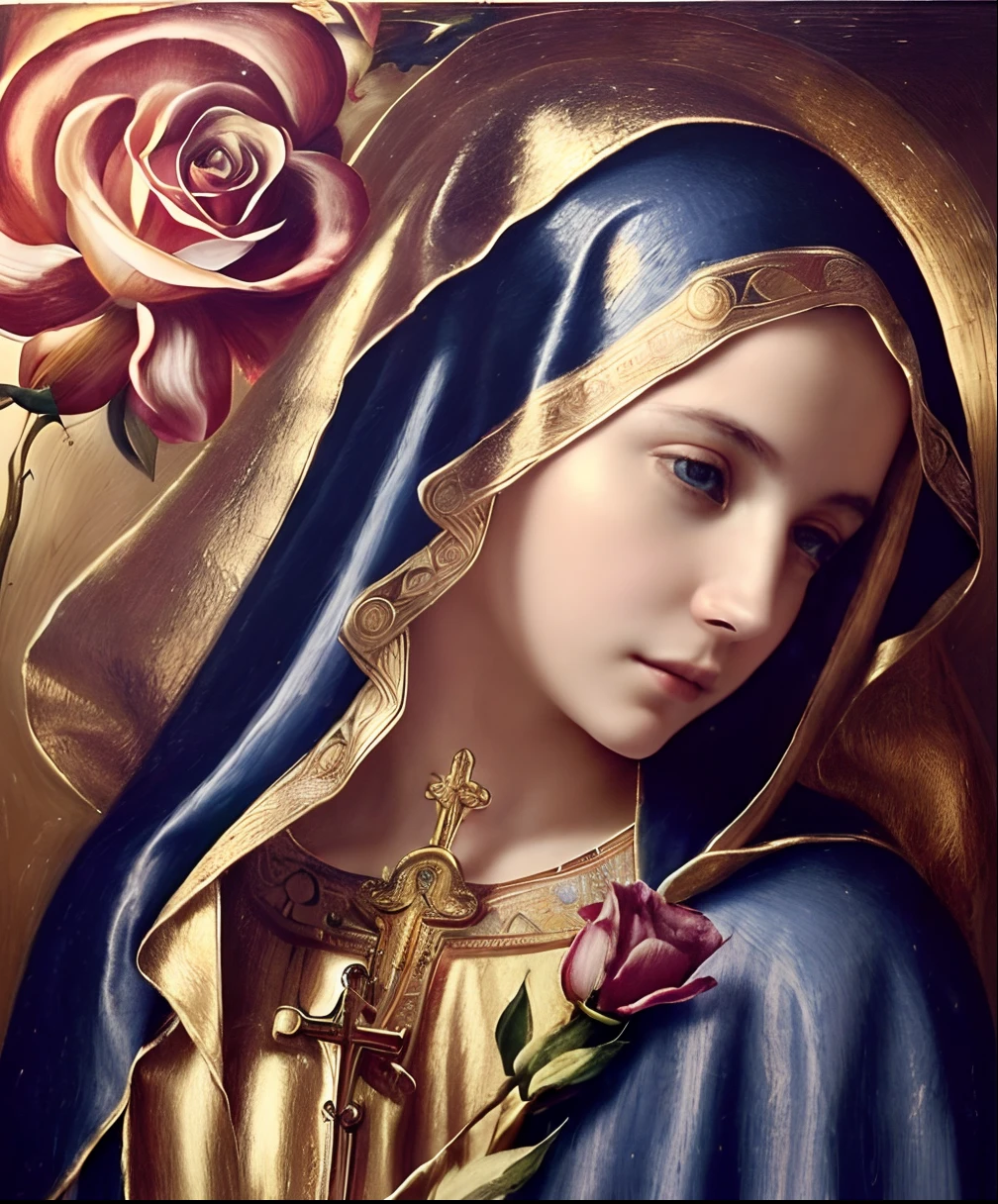 (((Blessed Virgin Mary. 19 years old))) ((( Con una cara seria y piadosa. Con una mirada dulce y tierna))) (obra maestra, calidad superior, mejor calidad, arte oficial, beautiful and aesthetic: 1.2), (1girl), extremadamente detallado, (Arte fractal: 1.3), colorido, highest detailed, Cara perfecta, parte superior del cuerpo, HDR, (orando: 1.3), (golden lines of white coat: 1.2), galaxia, (rayas de luz), eye-catching visuals, (dynamic stripes, senderos luminosos: 1.2), colores vibrantes,