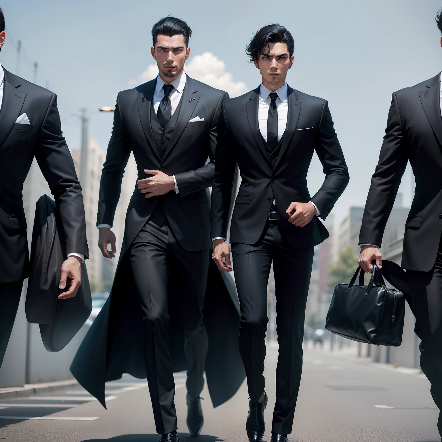 black hair, sharp, Surrealism, Handsome brother, Suit thugs, 8k, super detail, Full body photo