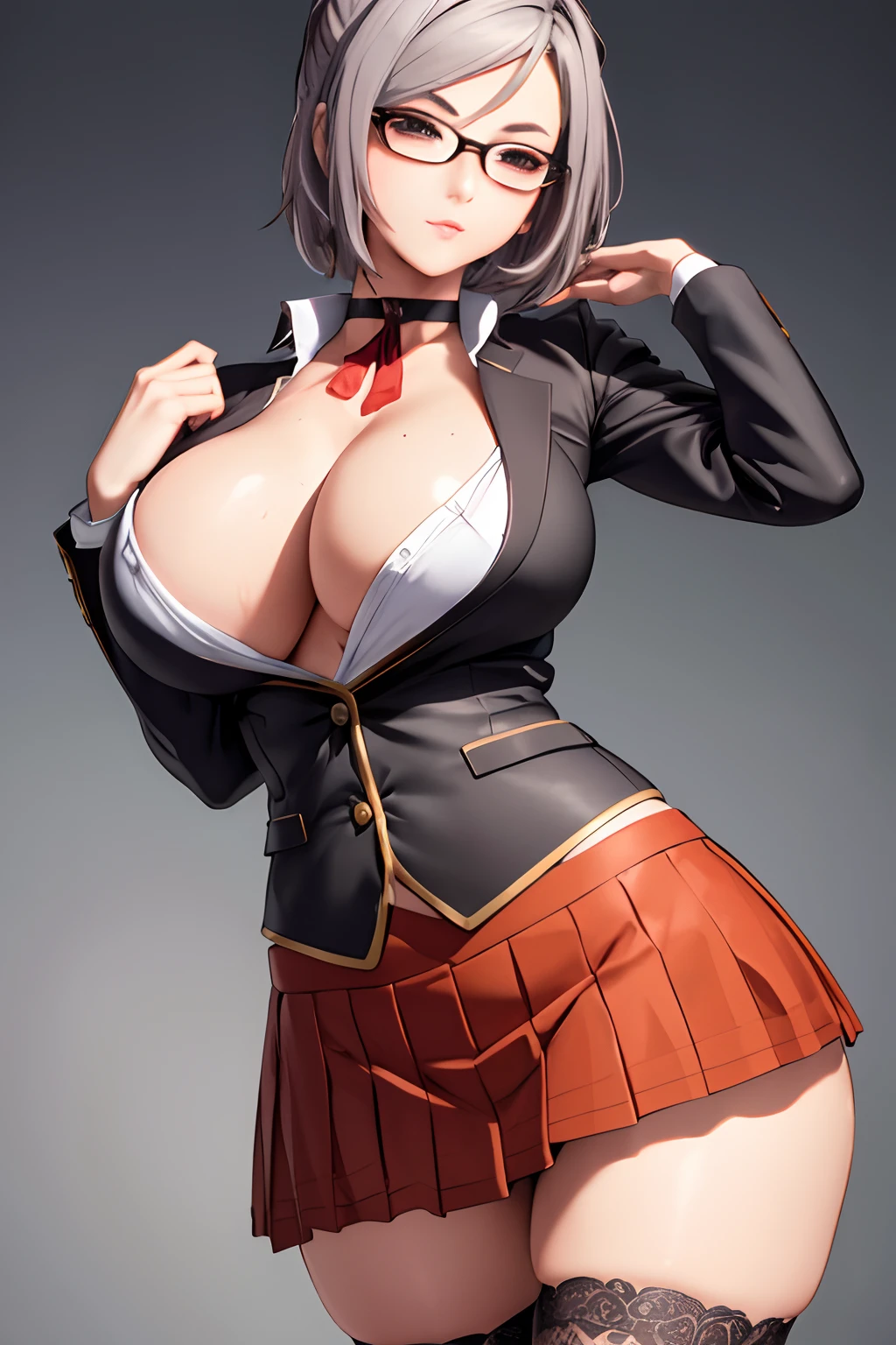 meiko 1girl, solo, breasts, skirt, thighhighs, cleavage, school uniform, sweat, choker, black thighhighs, cum, huge breasts, curvy (realistic:1.2), (realism), (masterpiece:1.2), (best quality), (ultra detailed), (8k, 4k, intricate),(full-body-shot:1)),(highly detailed:1.2),(detailed face:1.2), sfw, colorful,(detailed eyes:1.2)(detailed background),detailed landscape, (dynamic angle:1.2), (dynamic pose:1.2), (rule of third_composition:1.3), (Line of action:1.2)sfw