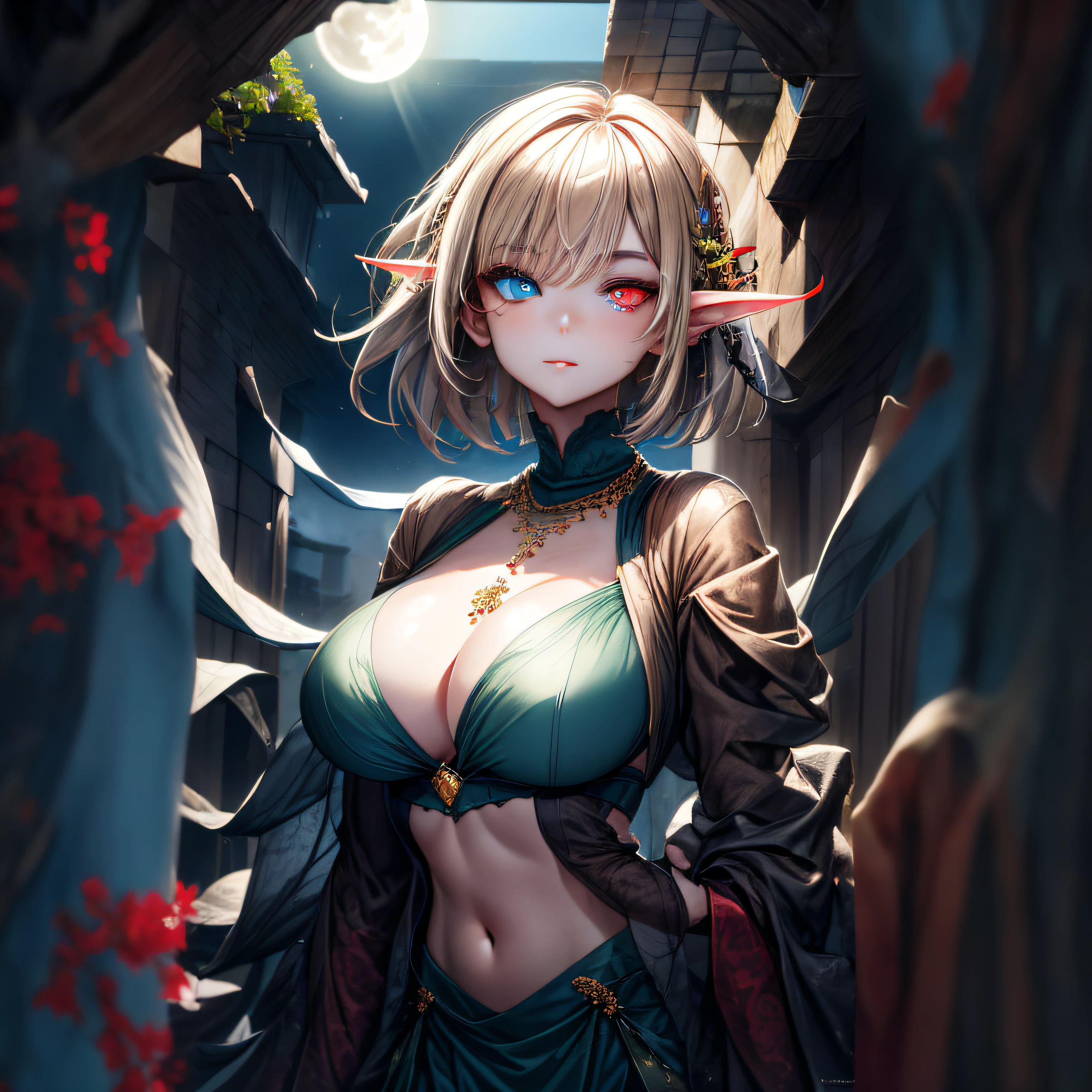 ((red and blue eyes))、((odd eye))、green 、in woods