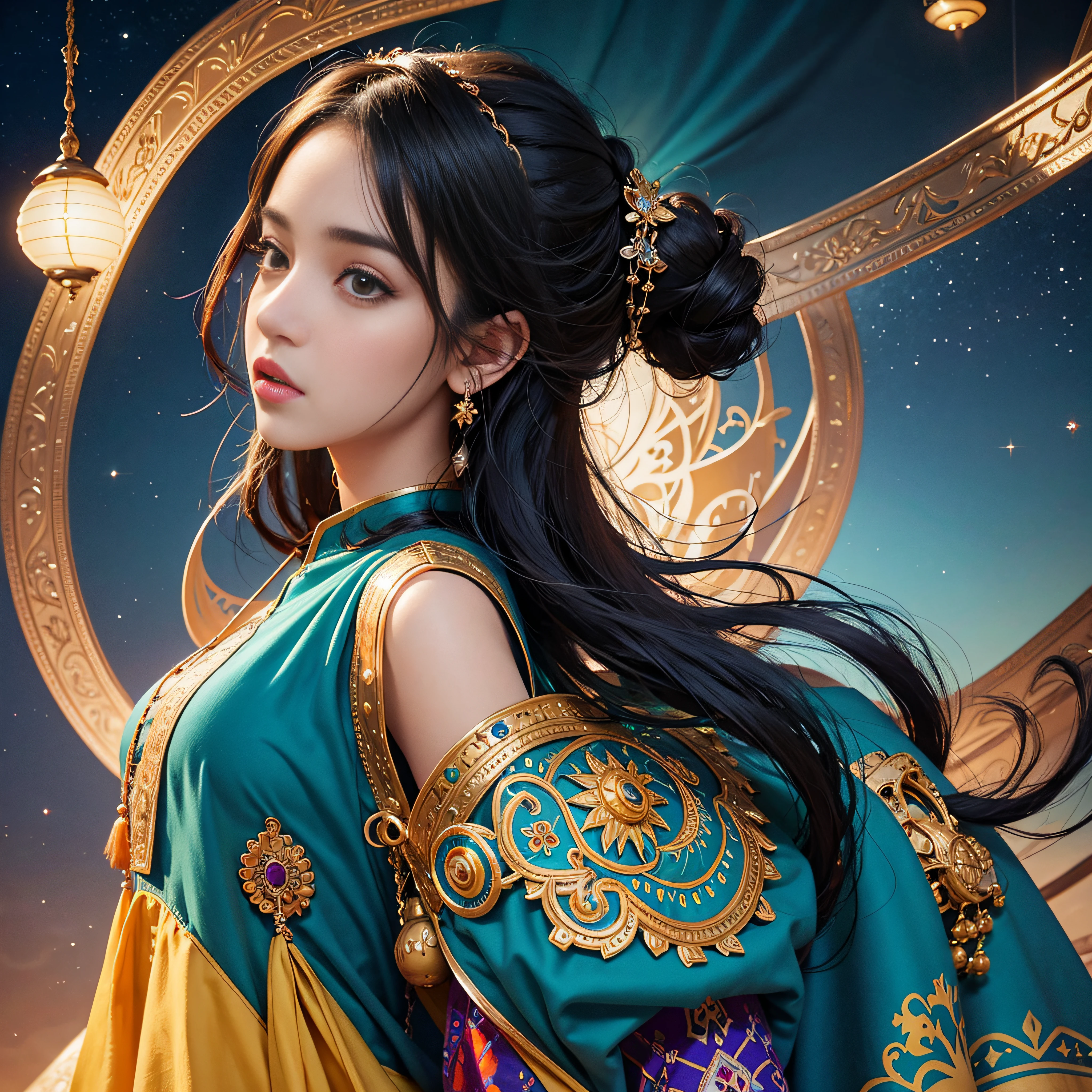 beautiful afghan girl, side view, pixar disney style, rotation, style, right, -- auto -- s2,
official art, unity 8k wallpaper, super detailed, beautiful and aesthetic, high quality, beautiful, masterpiece, best quality, (zentangle, mandala, tangle, entangle:0.6)