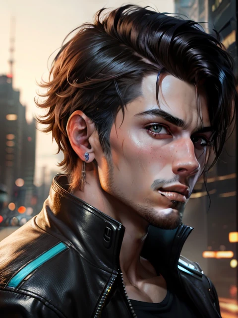 Change background cyberpunk handsome boy, realistic face, 8k, ultra realistic,