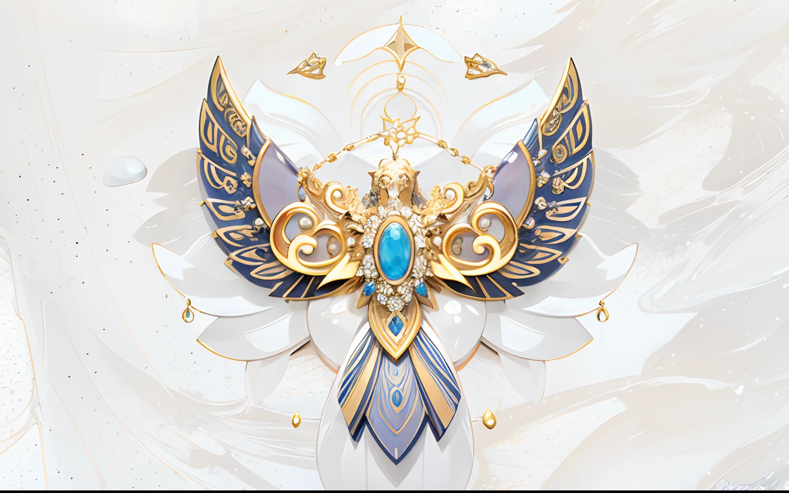 White and gold necklace with tiger head,mother of pearl jewelry,carved from sapphire stone,orchid made of mother of pearl,amazing craftsmanship,Super complex jewelry,opal statues adorned in jewels,Jellyfish phoenix head,beautiful craftsmanship,beautiful animal pearl queen,ultra detailed 16k,detailed jewelry,Beautiful,8K)),gold inlay,pendant