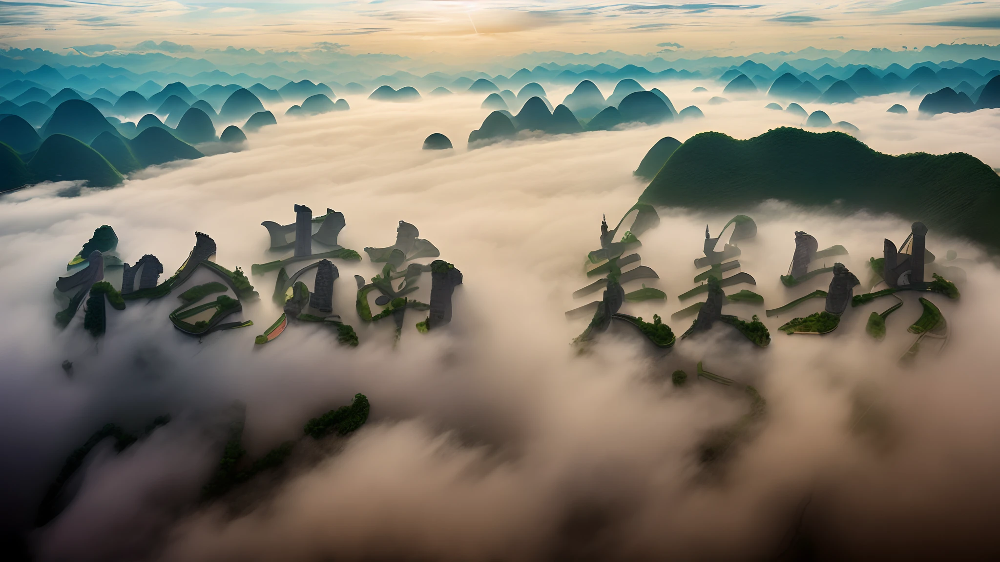 overlooks,Guangxi landscape,Meandering,Clouds,(Complicated details),hdr,(Complicated details,ultra - detailed:1.2),Cinema lenses,aerial shot,Vignette,at centre,Abundance,