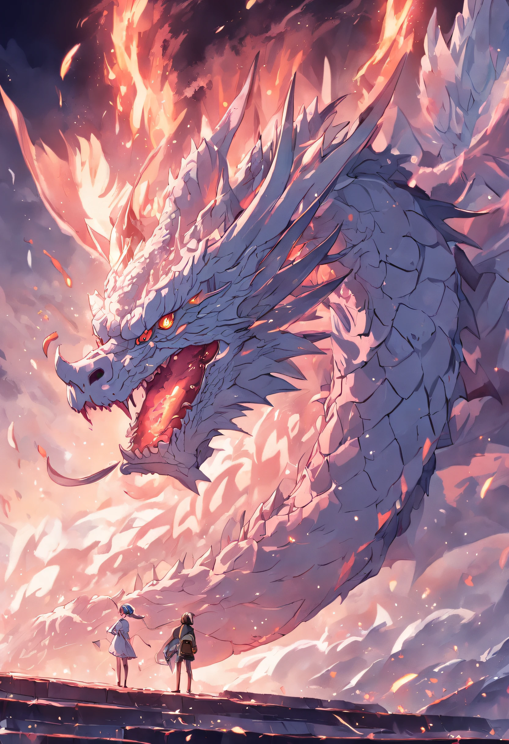 （shoun），Handheld organ，White dragon，Cloud effects：1.5，Elongated dragon body，elevation，Faraway view，super detailing，best qualtiy，tmasterpiece，8K，Extremely detailed，Epic artwork
