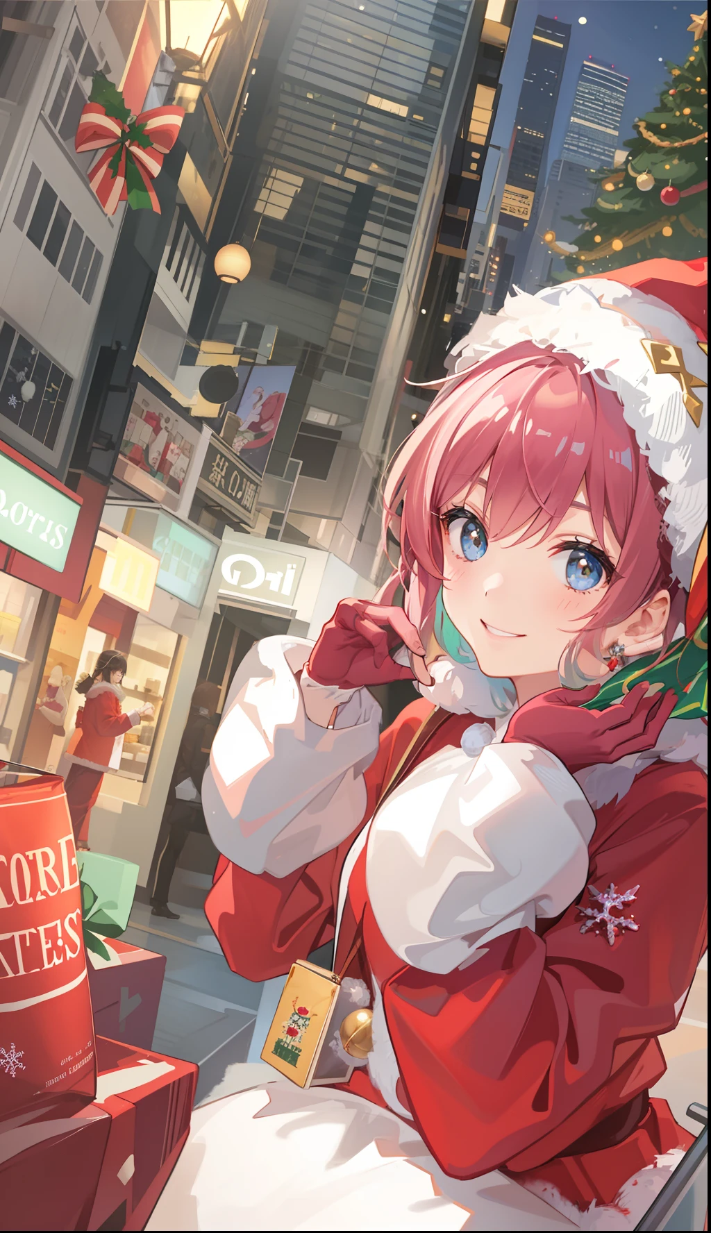1girl in、A smile、Christmas、Dressed in Santa Claus costume、