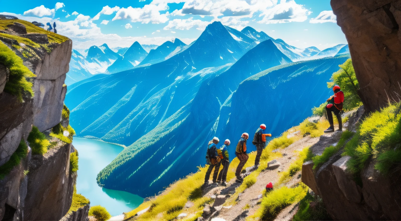 Characters climbing mountains