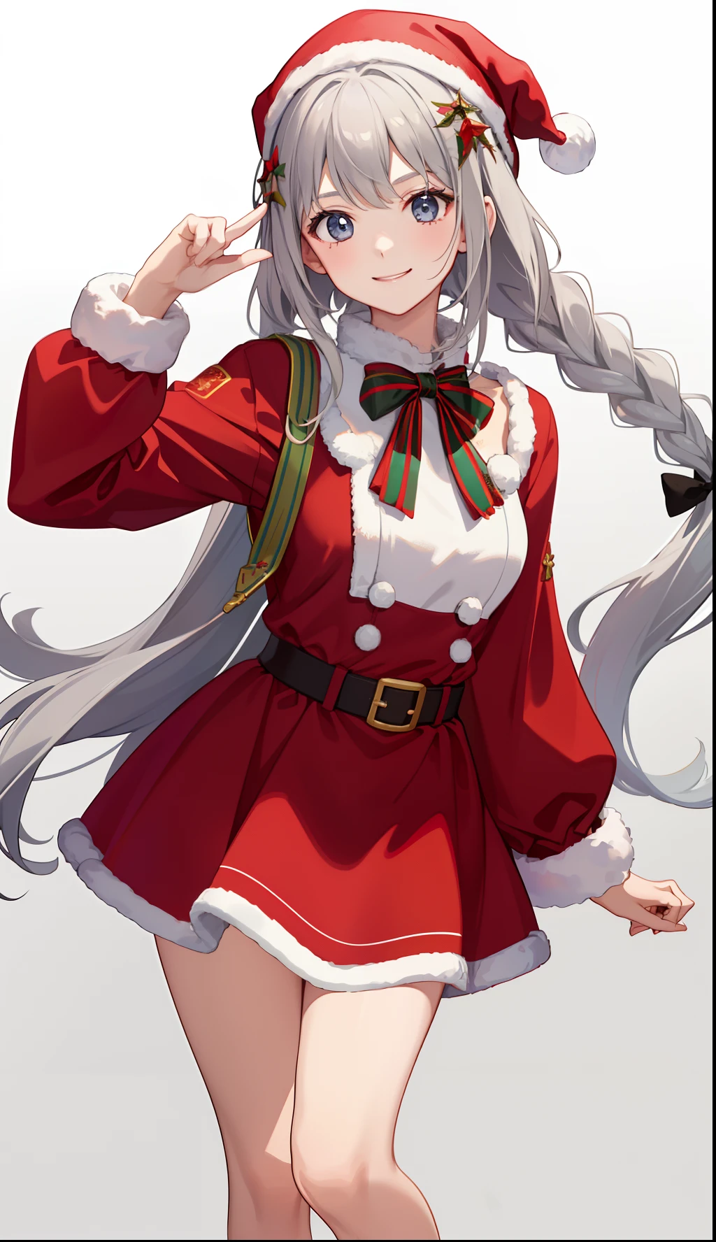 1girl in、A smile、Christmas、Dressed in Santa Claus costume、