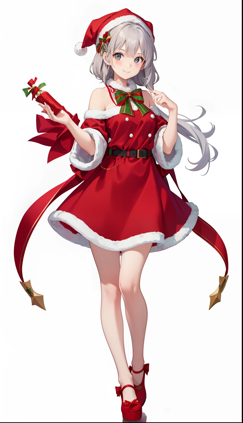 1girl in、A smile、Christmas、Dressed in Santa Claus costume、
