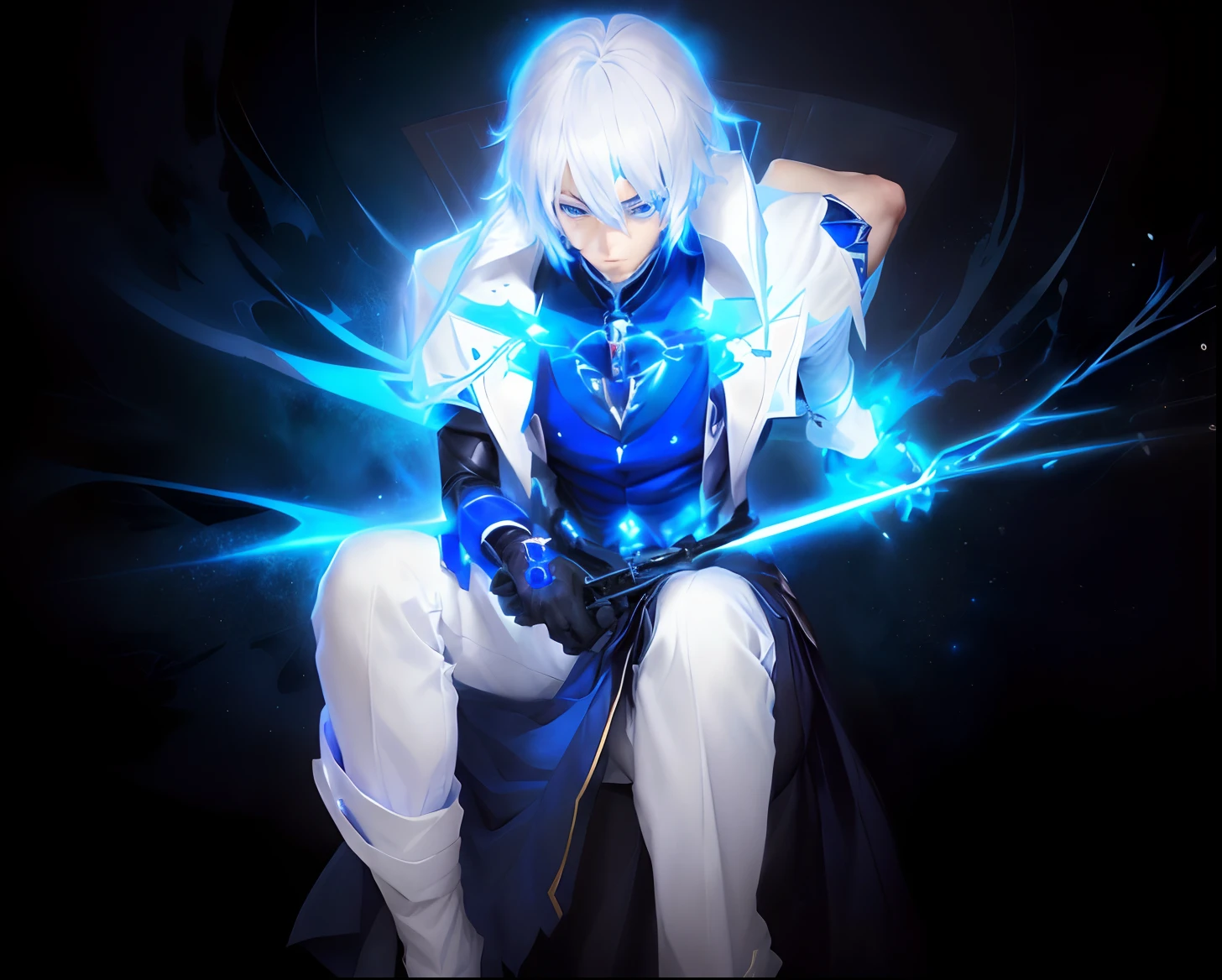 anime, anime boy, blue eyes, white hair, blue eyes, blue eyes, blue eyes, blue eyes, blue eyes, blue eyes, blue eyes,, inspired by Li Chevalier, this character has cryokinesis, highly detailed exquisite fanart, he-man with a dark manner, shigenori soejima illustration, tall anime guy with blue eyes